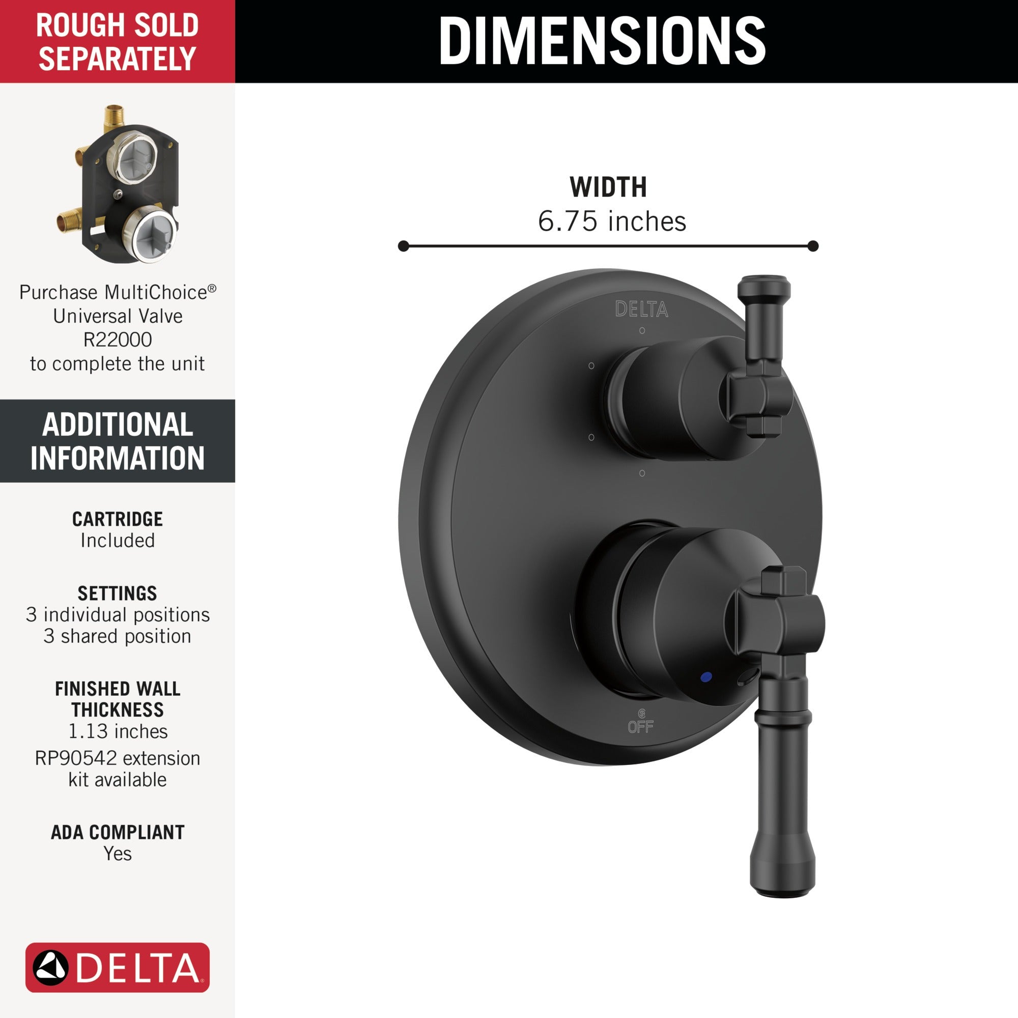 Delta Broderick® 14 Series Integrated Diverter Trim 6-Setting