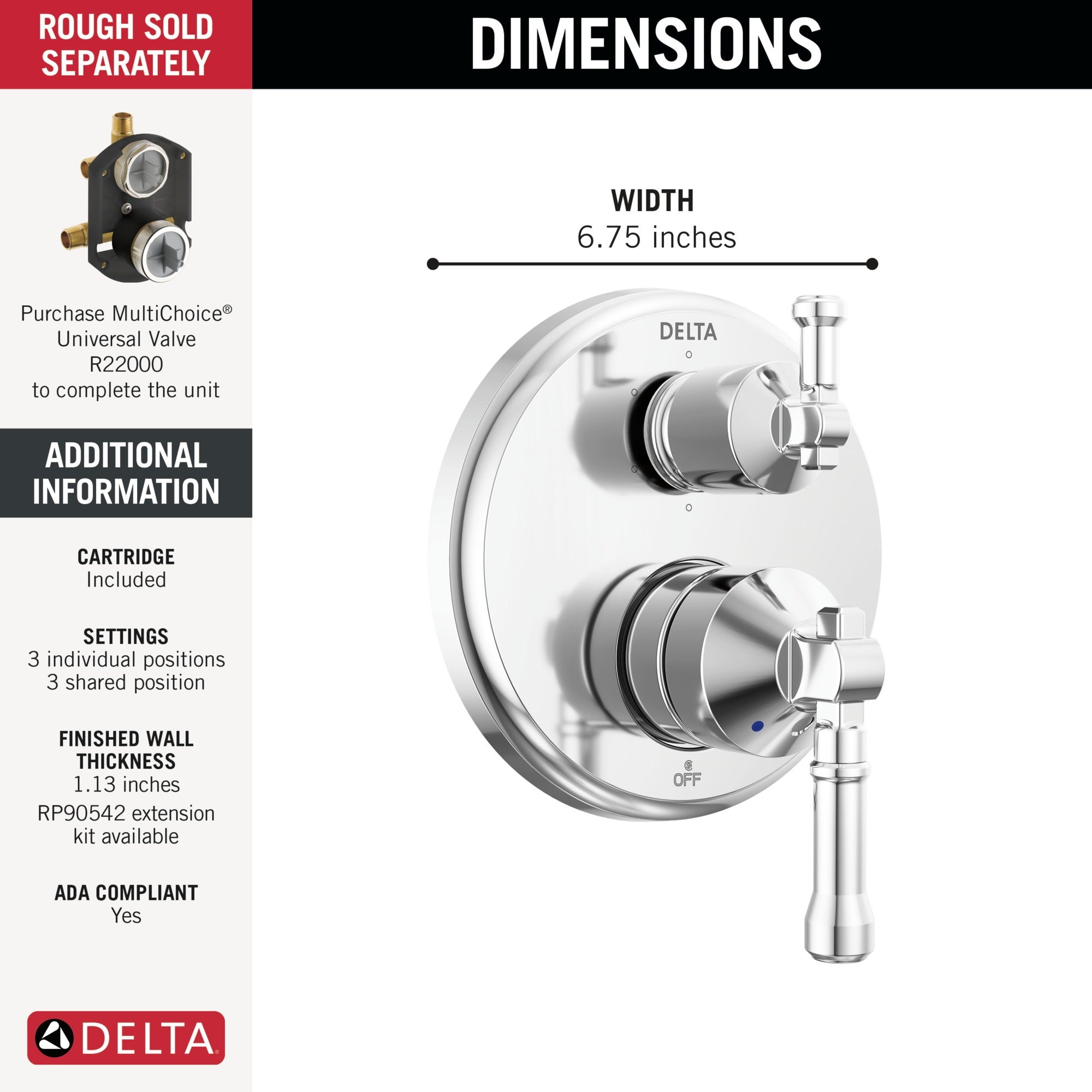 Delta Broderick® 14 Series Integrated Diverter Trim 6-Setting