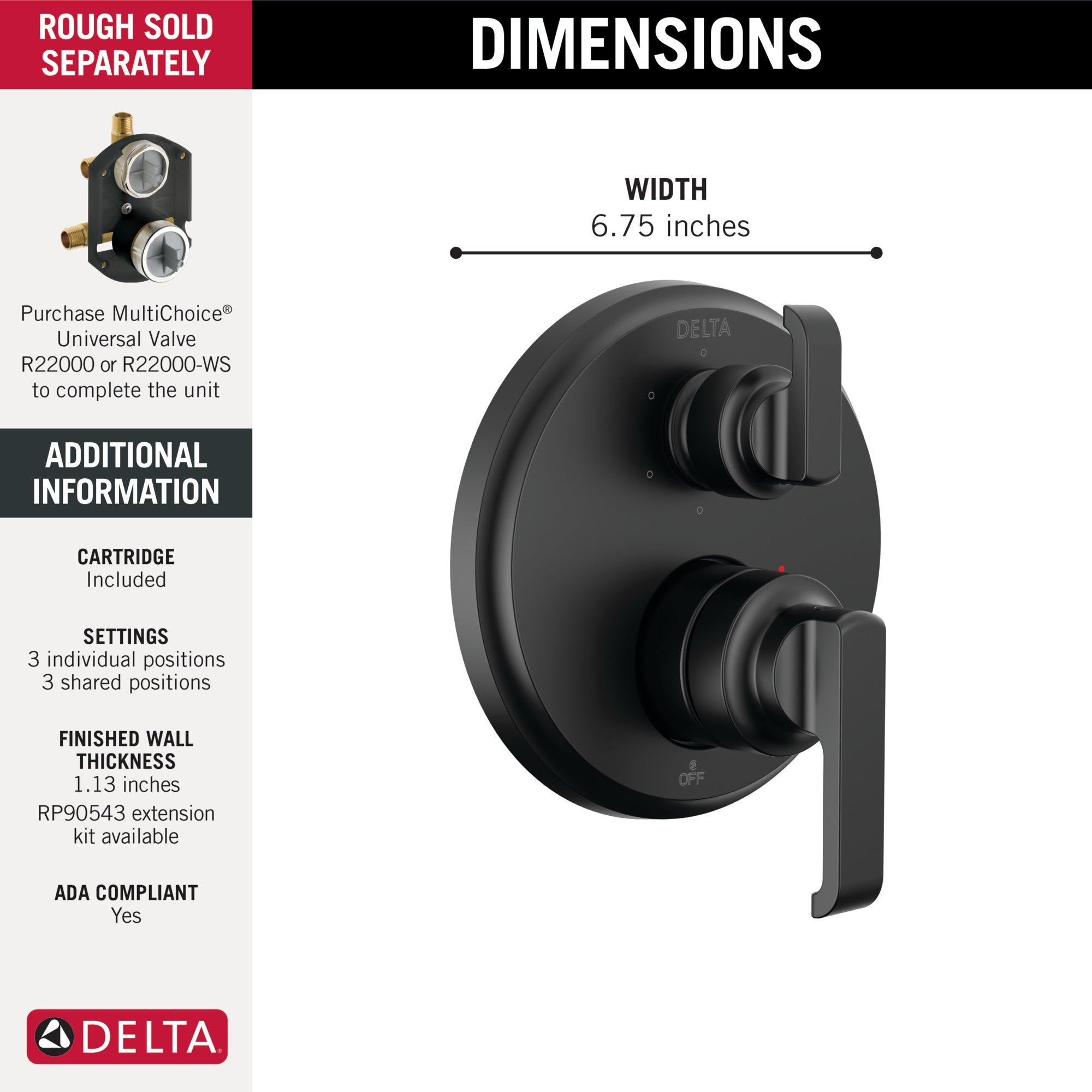 Delta Tetra™ 14 Series Integrated Diverter Trim with 6-Setting