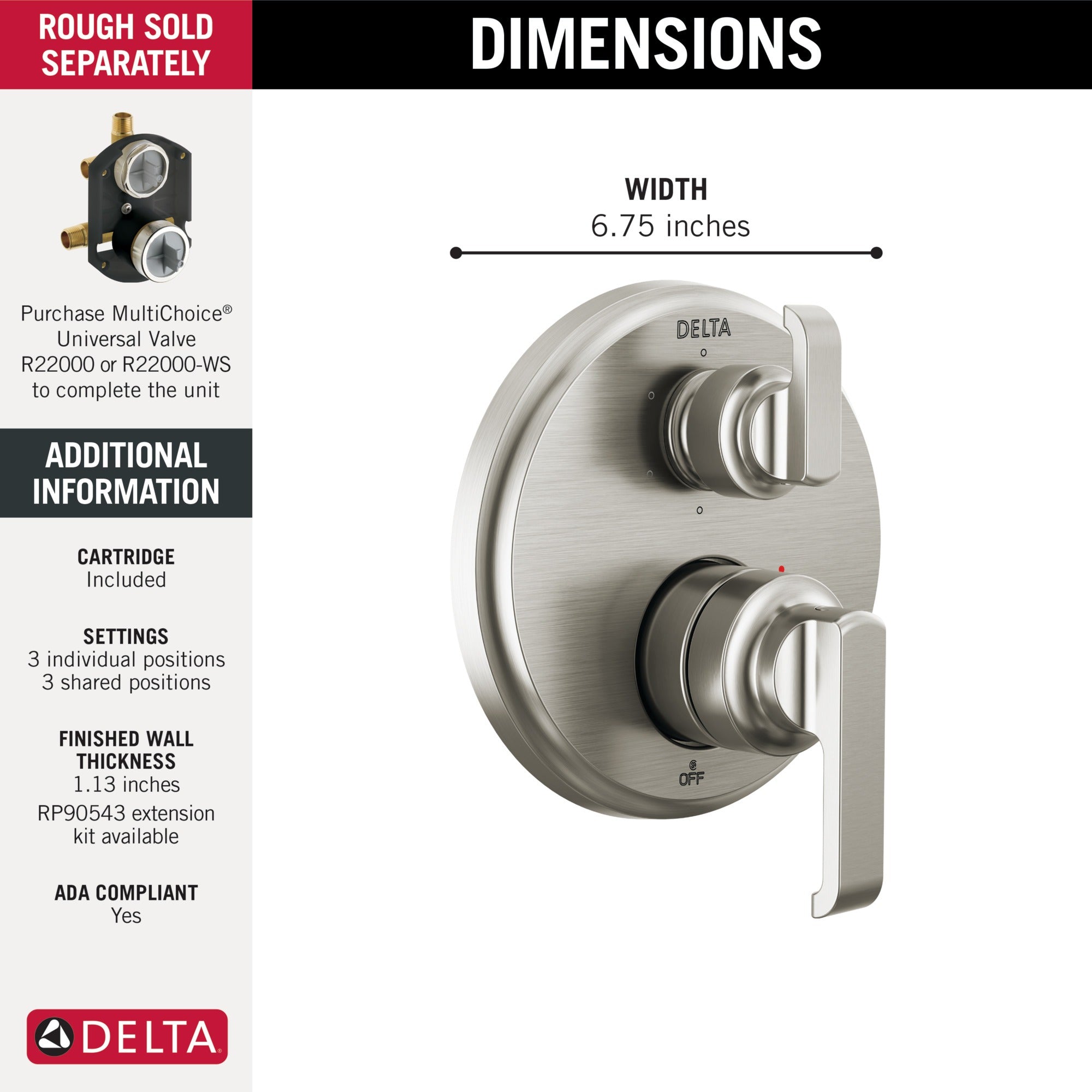 Delta Tetra™ 14 Series Integrated Diverter Trim with 6-Setting