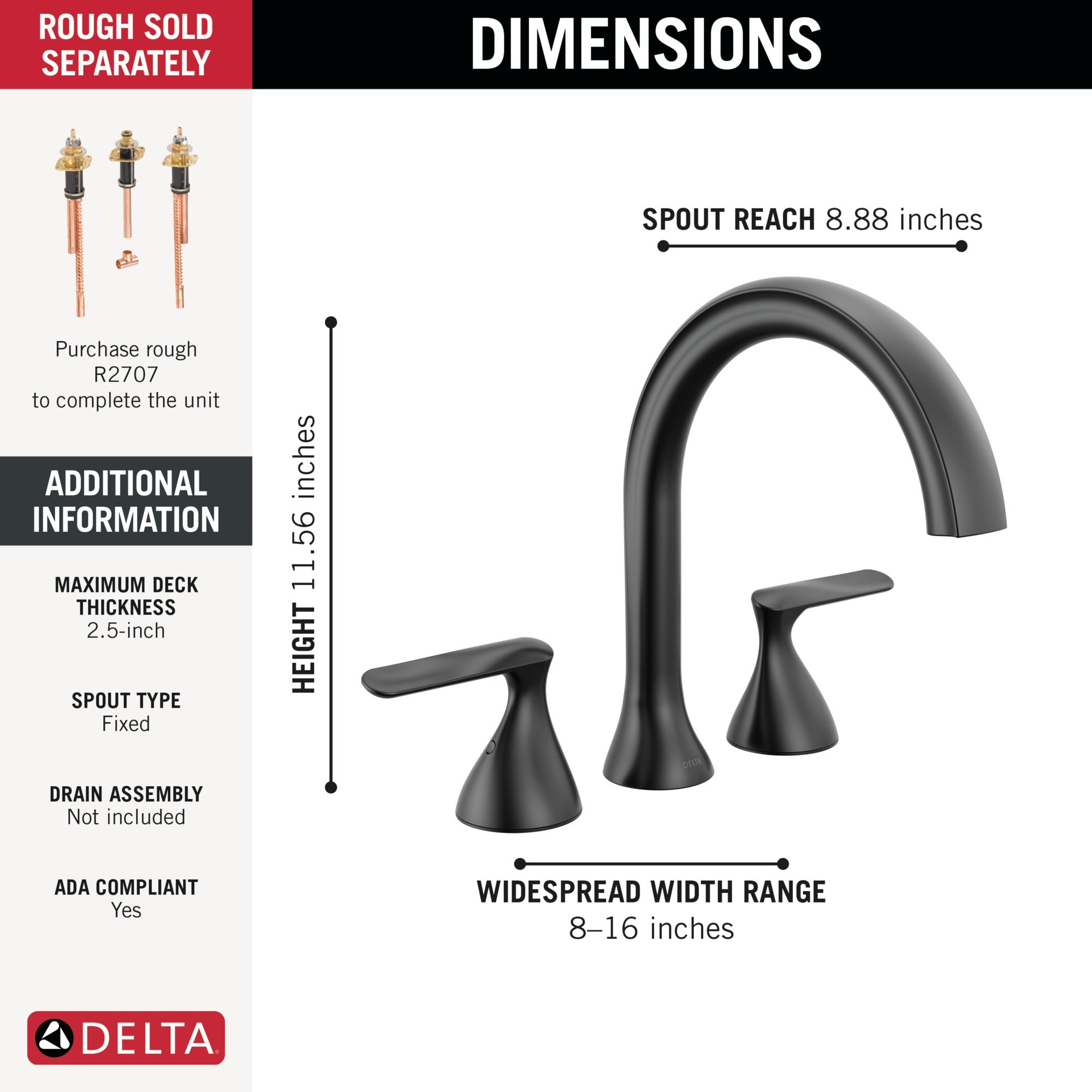 Delta Bonacci™ Three Hole Roman Tub Trim