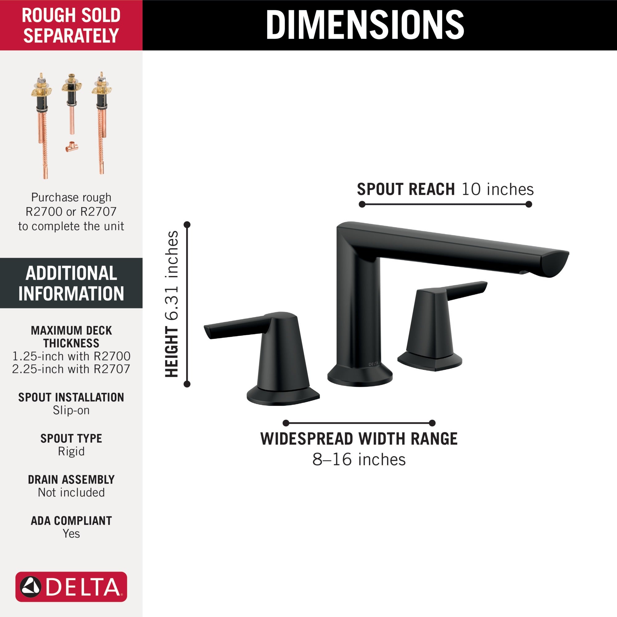 Delta Galeon™ 3-Hole Roman Tub Trim