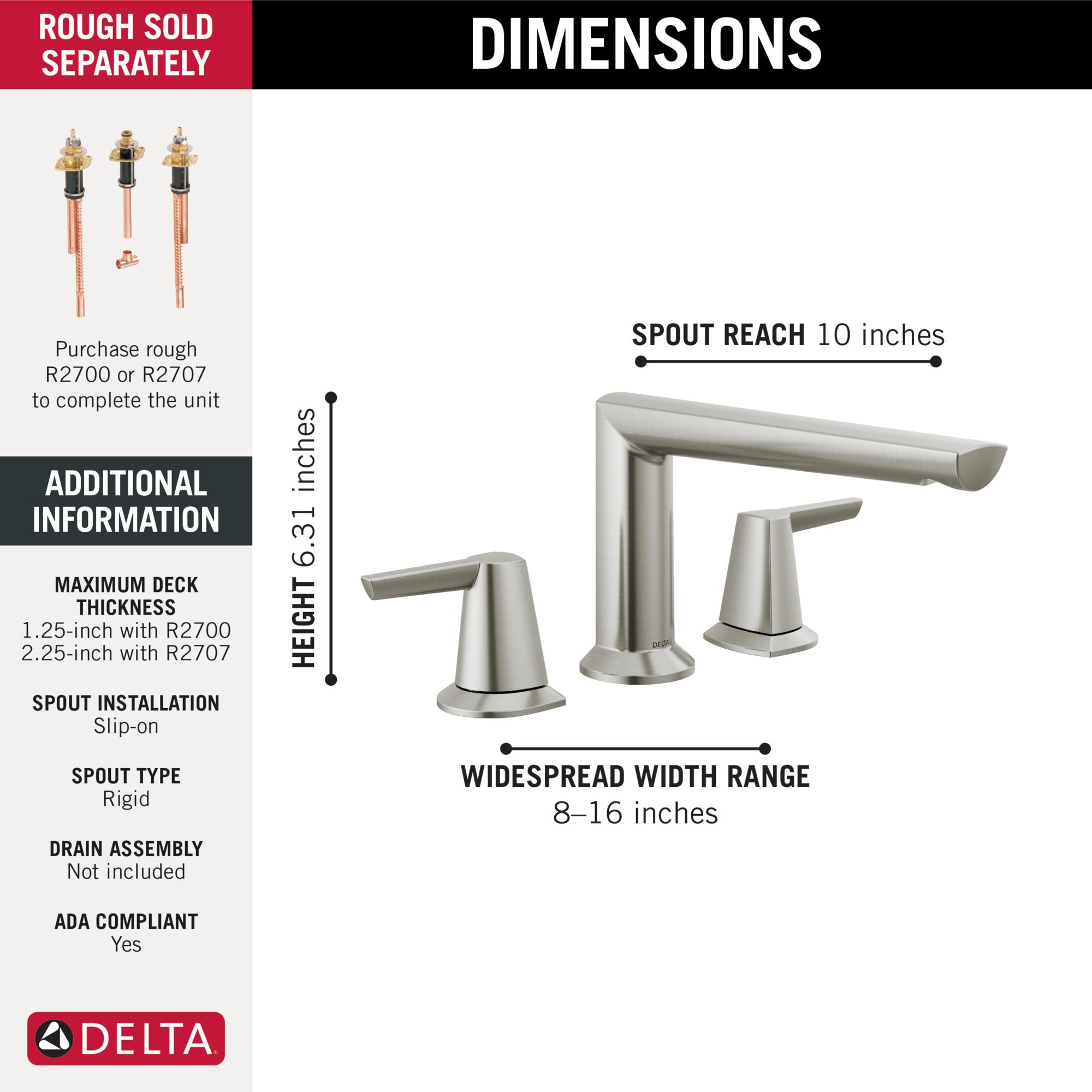 Delta Galeon™ 3-Hole Roman Tub Trim