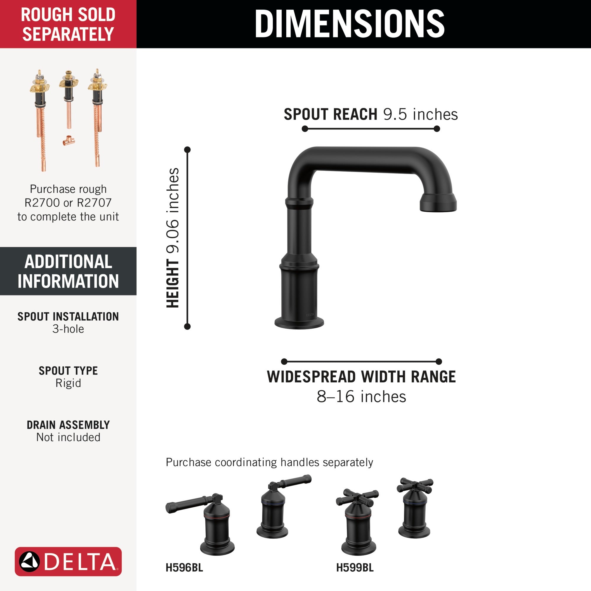 Delta Broderick® Roman Tub Trim - Less Handles