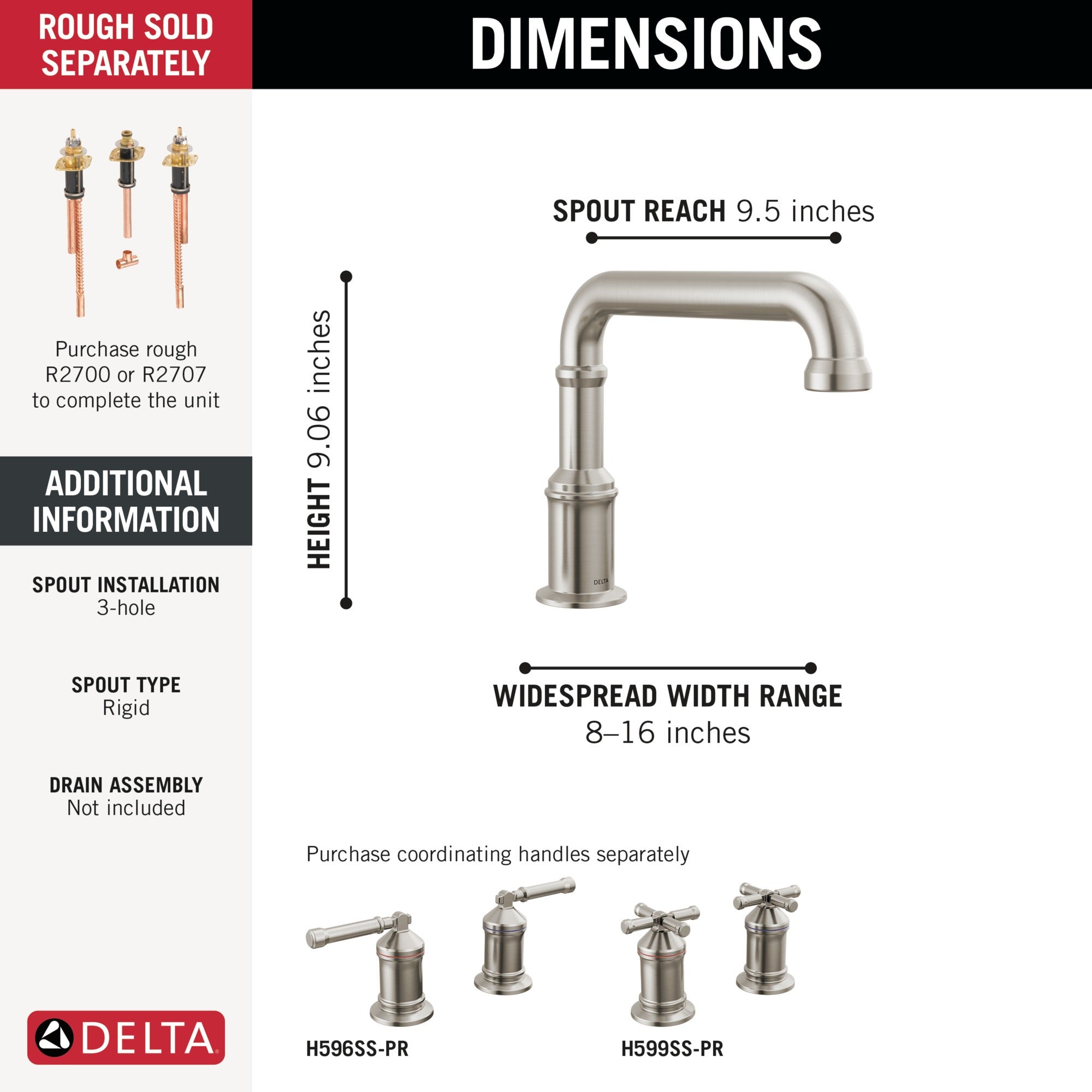 Delta Broderick® Roman Tub Trim - Less Handles
