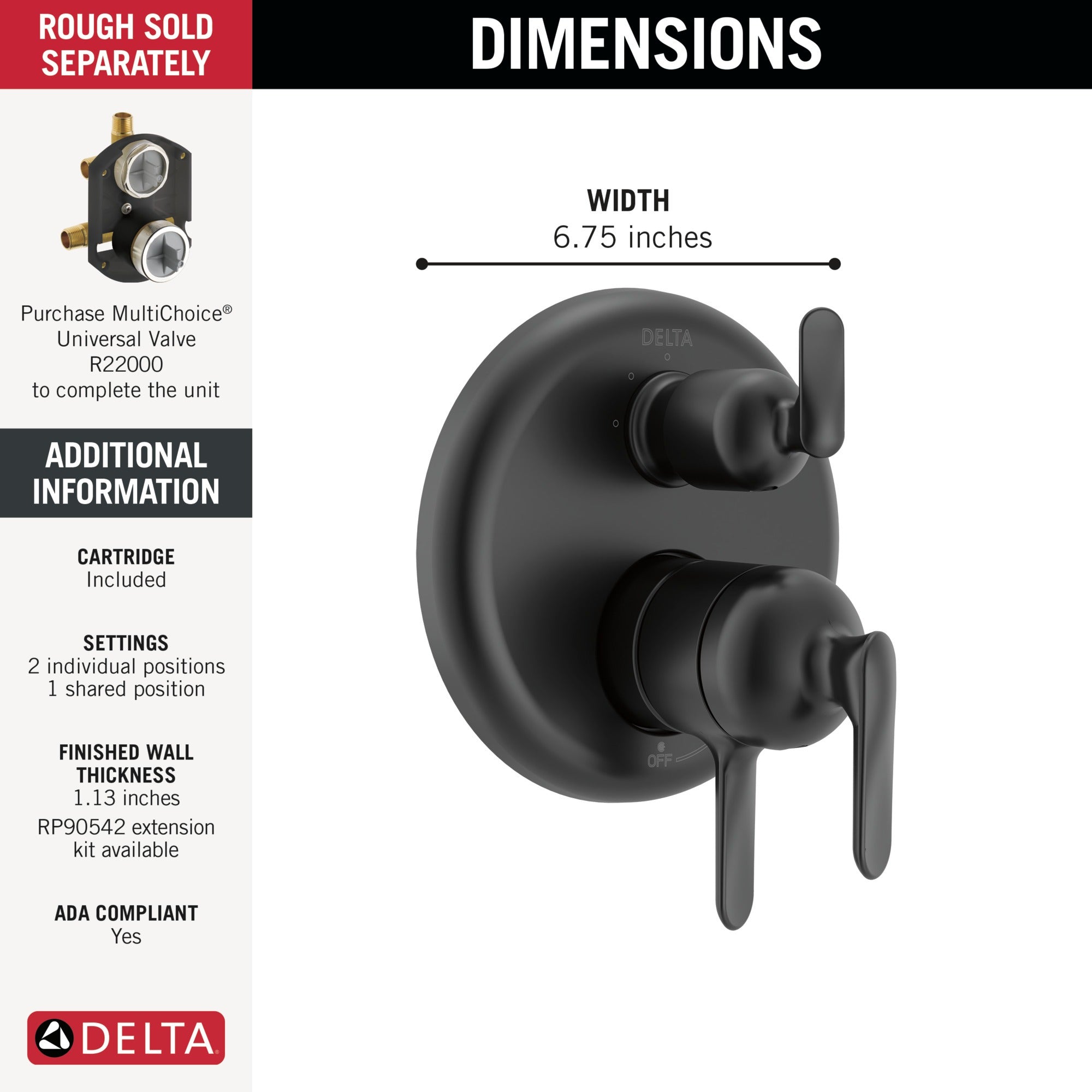 Delta Bonacci™ 17 Series 3-Setting Integrated Diverter Trim