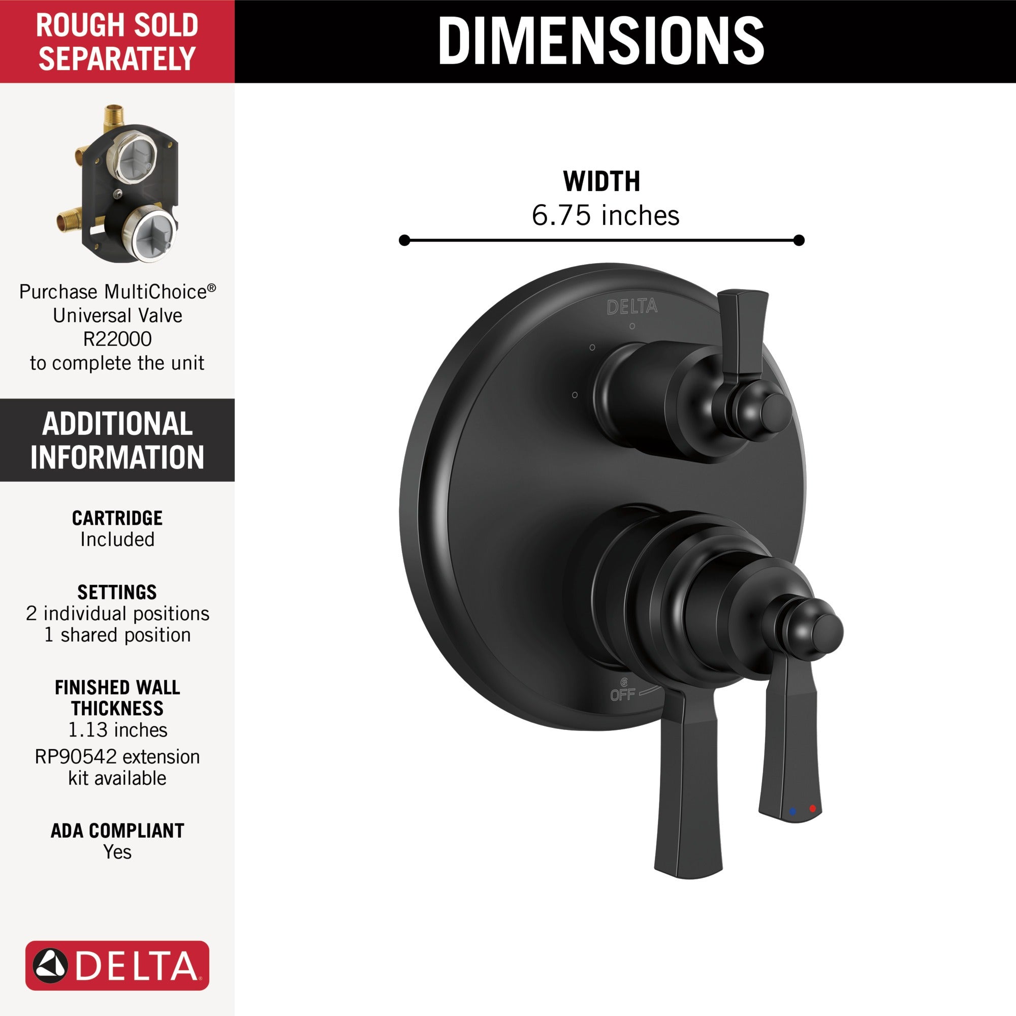 Delta Dorval™ Traditional 2-Handle Monitor 17 Series Valve Trim with 3 Setting Diverter