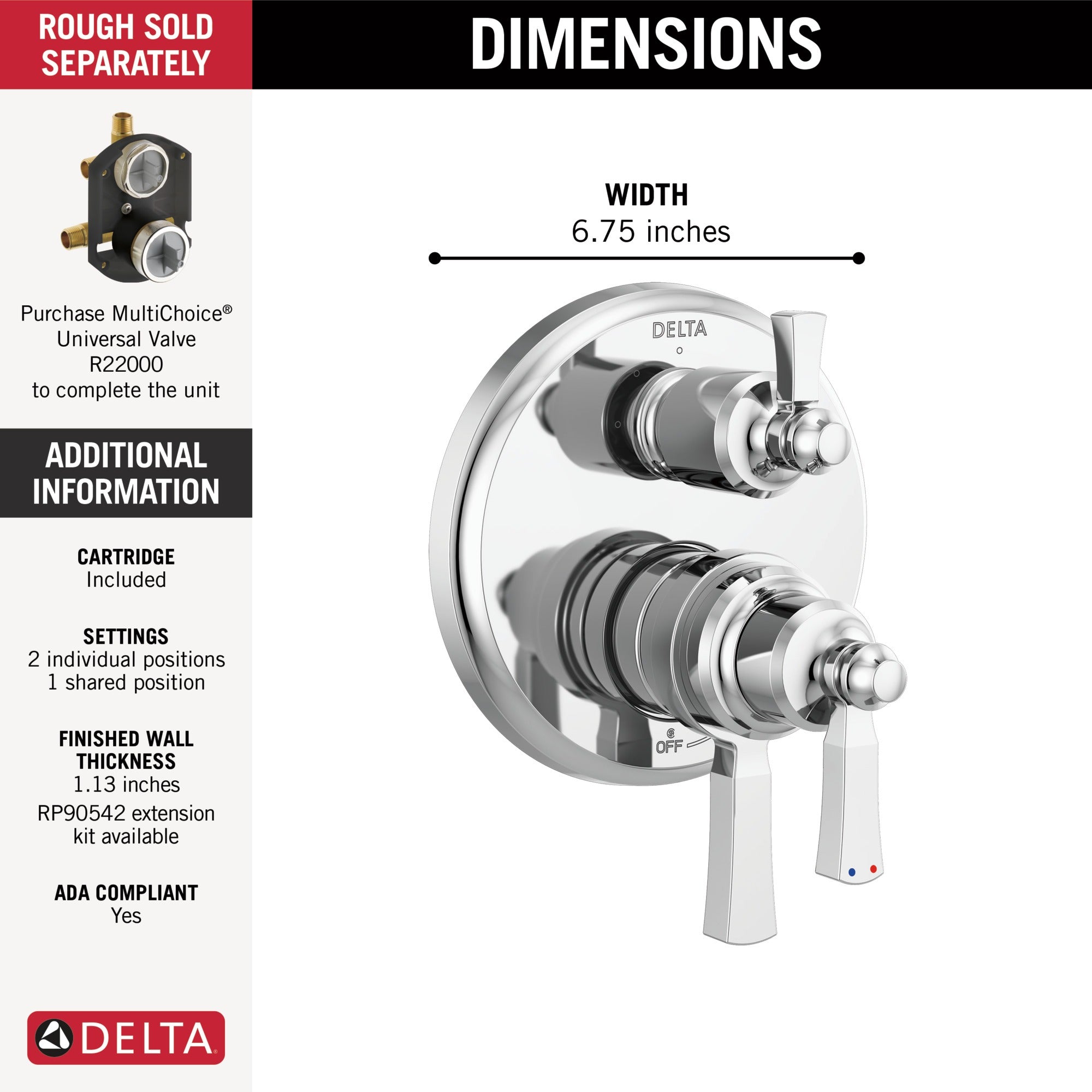 Delta Dorval™ Traditional 2-Handle Monitor 17 Series Valve Trim with 3 Setting Diverter