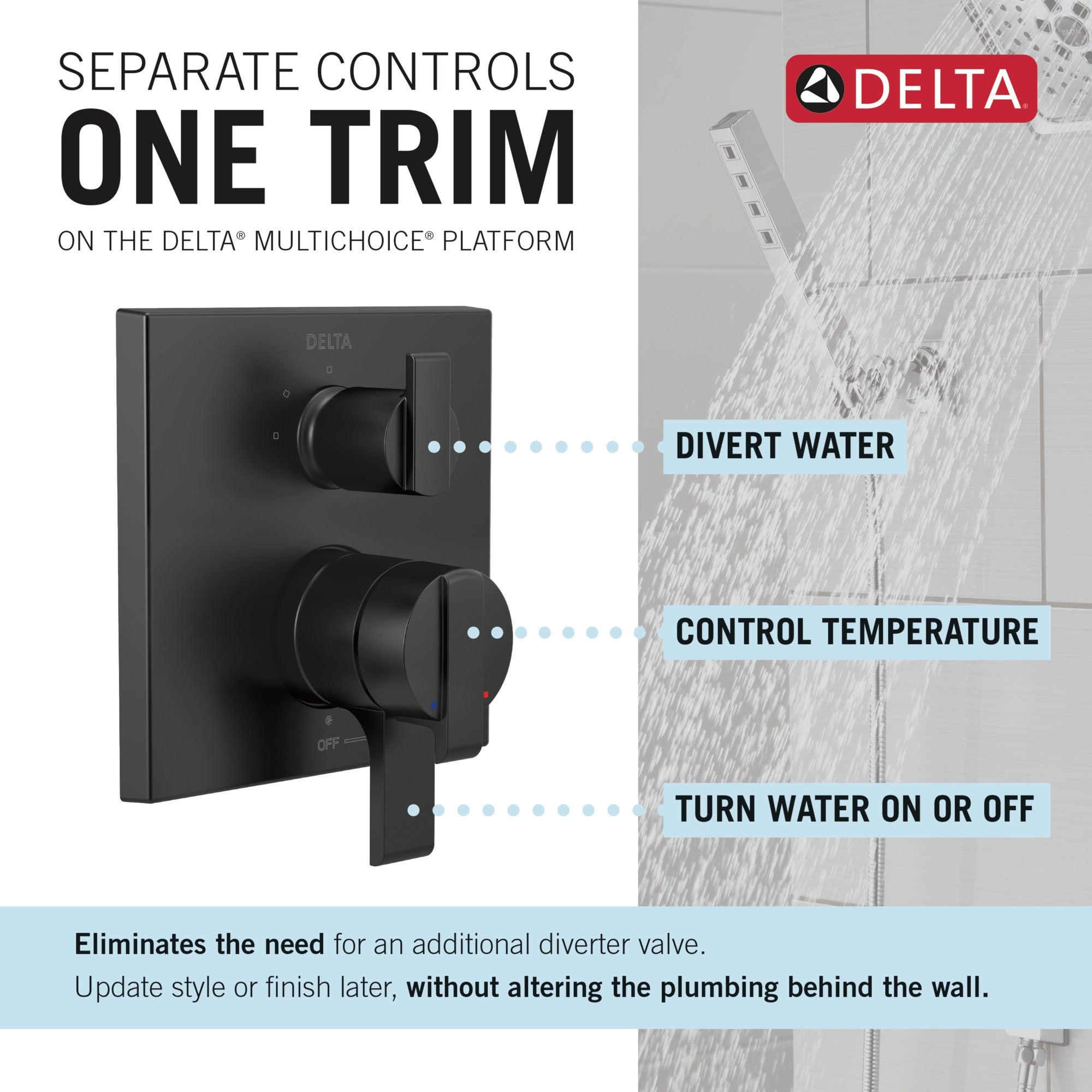 Delta Ara® Angular Modern Monitor® 17 Series Valve Trim with 3-Setting Integrated Diverter