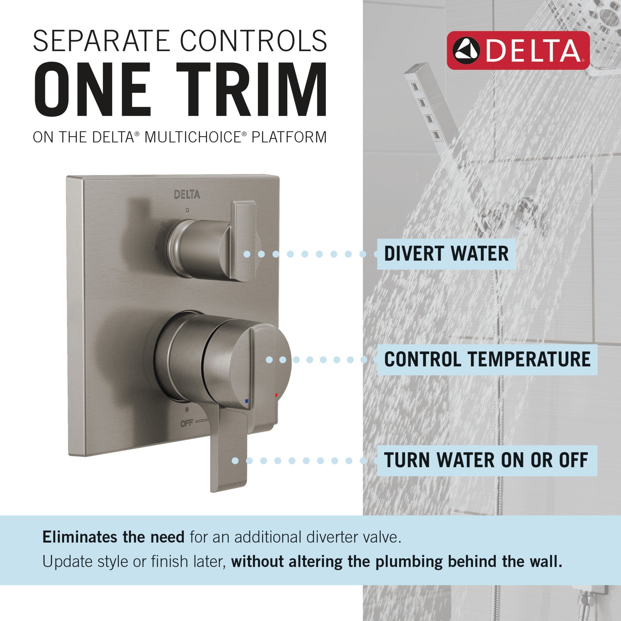 Delta Ara® Angular Modern Monitor® 17 Series Valve Trim with 3-Setting Integrated Diverter