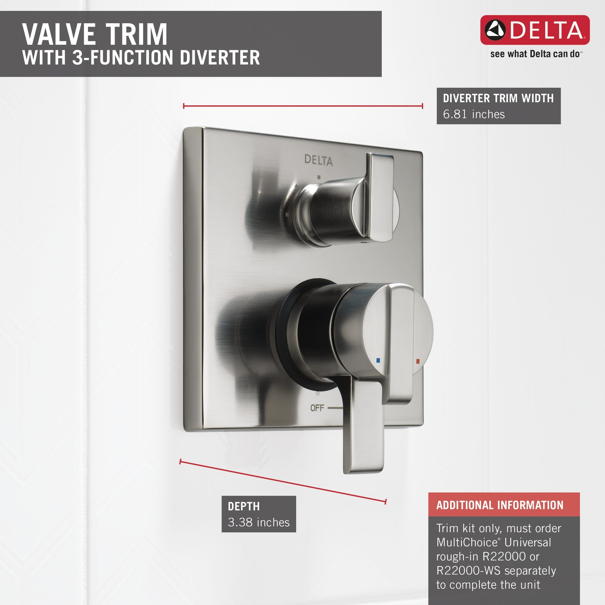 Delta Ara® Angular Modern Monitor® 17 Series Valve Trim with 3-Setting Integrated Diverter