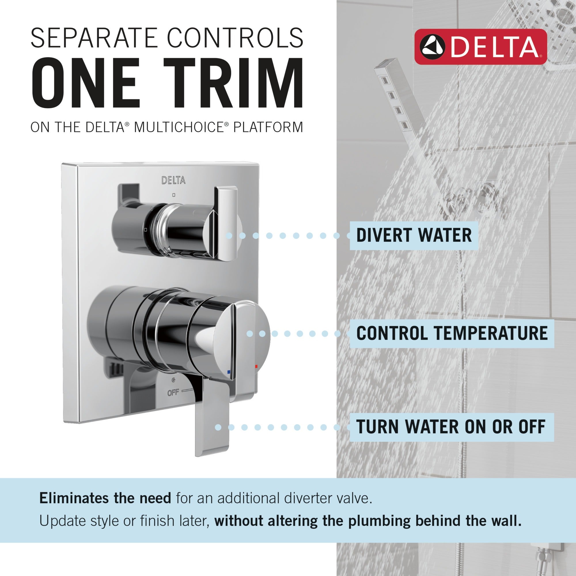 Delta Ara® Angular Modern Monitor® 17 Series Valve Trim with 3-Setting Integrated Diverter