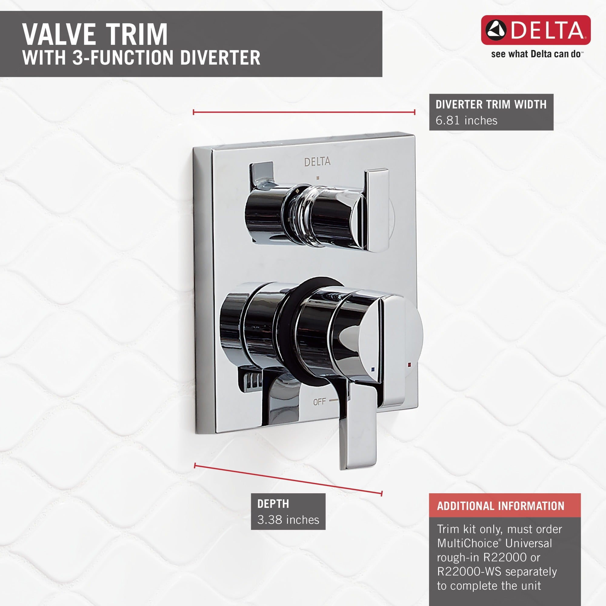 Delta Ara® Angular Modern Monitor® 17 Series Valve Trim with 3-Setting Integrated Diverter