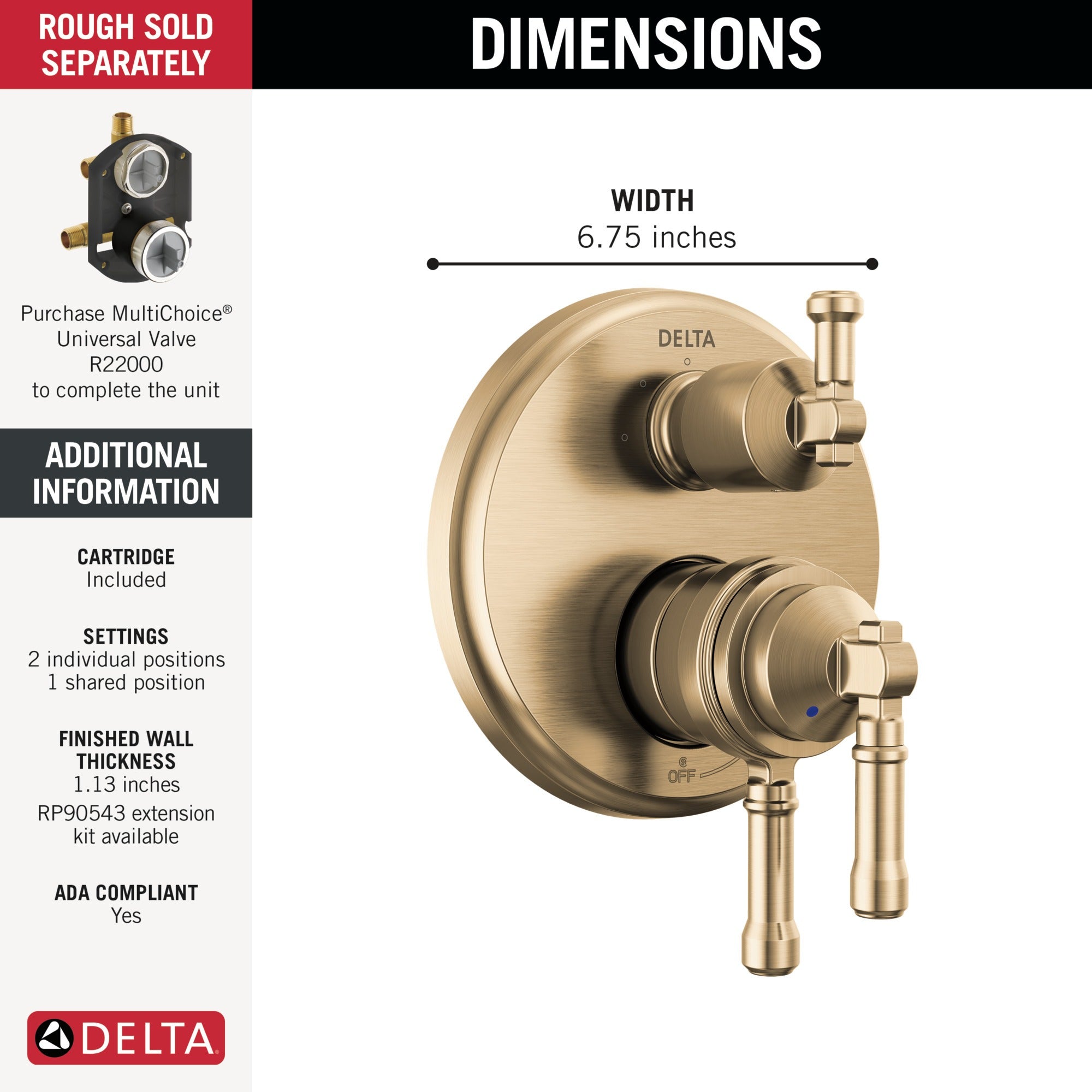 Delta Broderick® 17 Series Integrated Diverter Trim 3-Setting