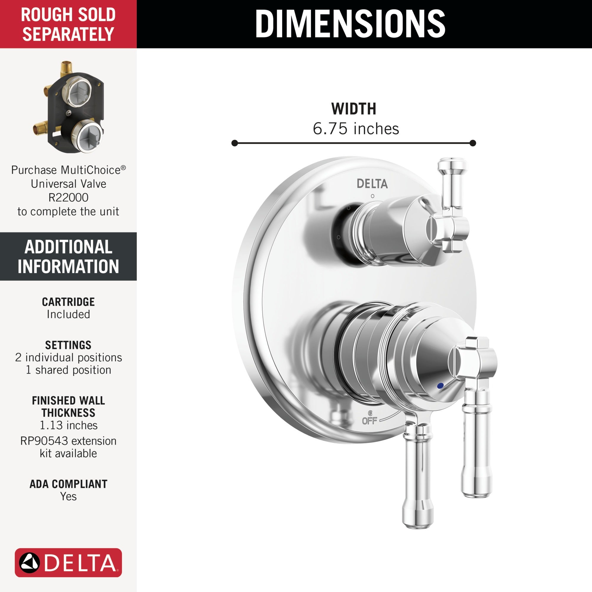 Delta Broderick® 17 Series Integrated Diverter Trim 3-Setting