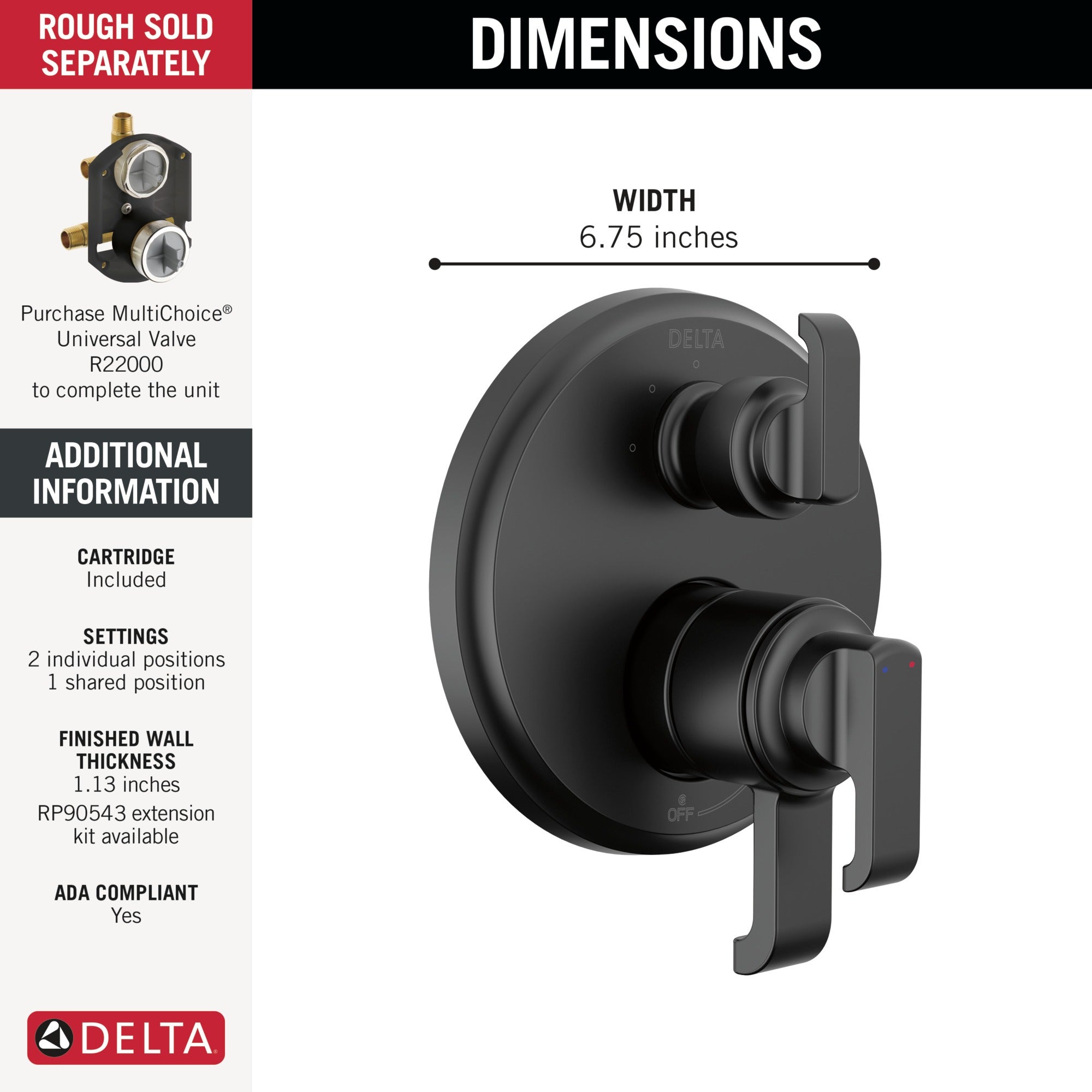 Delta Tetra™ 17 Series Integrated Diverter Trim with 3-Setting