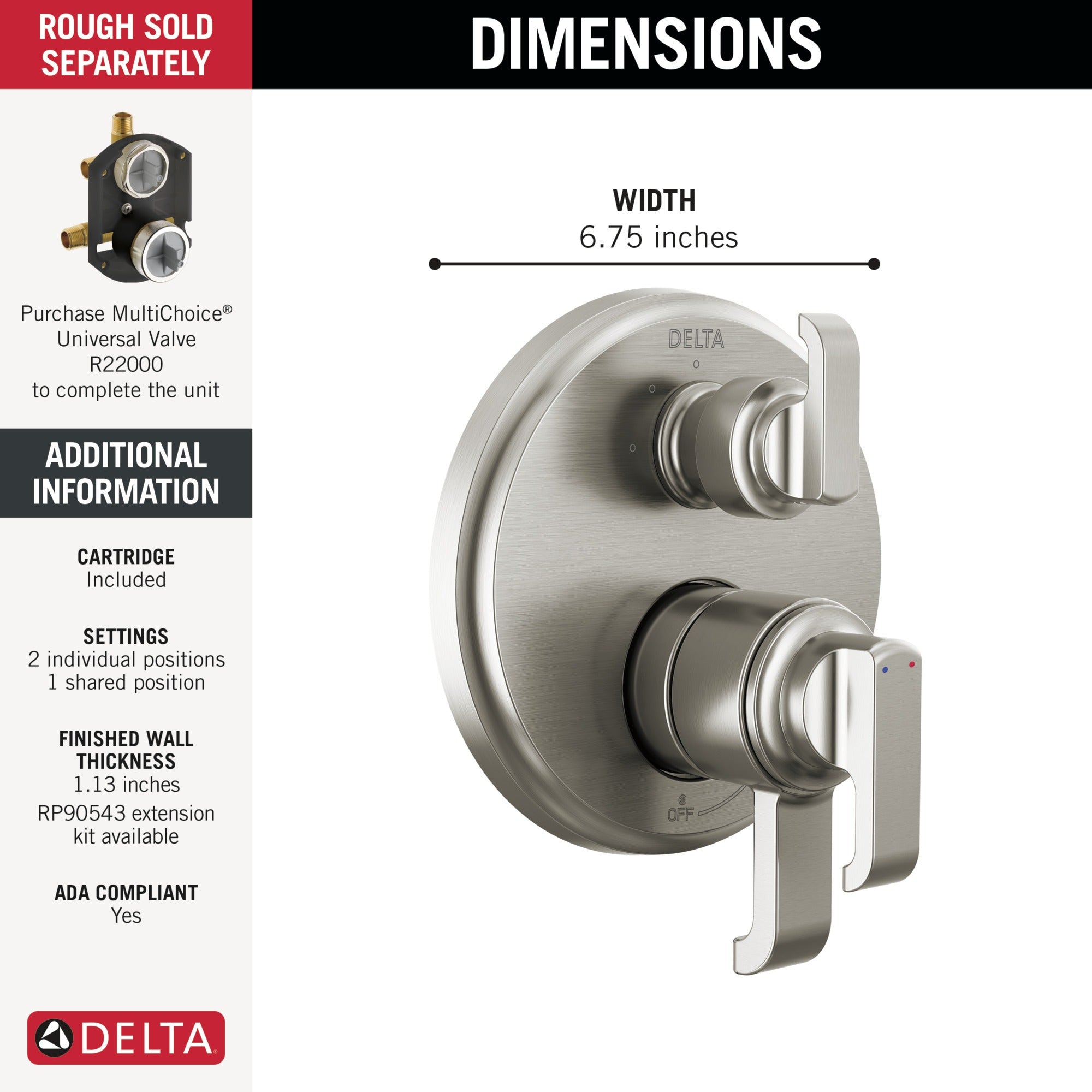 Delta Tetra™ 17 Series Integrated Diverter Trim with 3-Setting