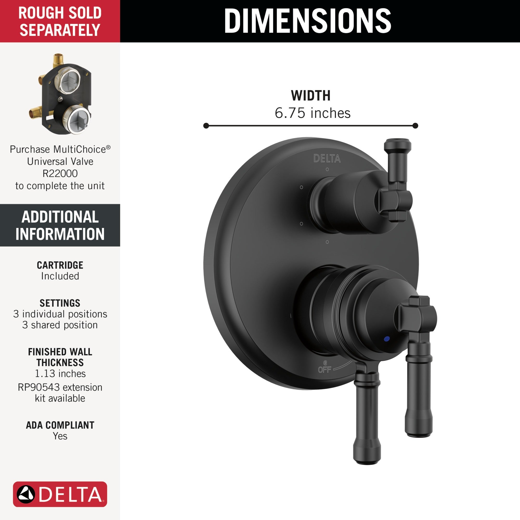 Delta Broderick® 17 Series Integrated Diverter Trim 6-Setting
