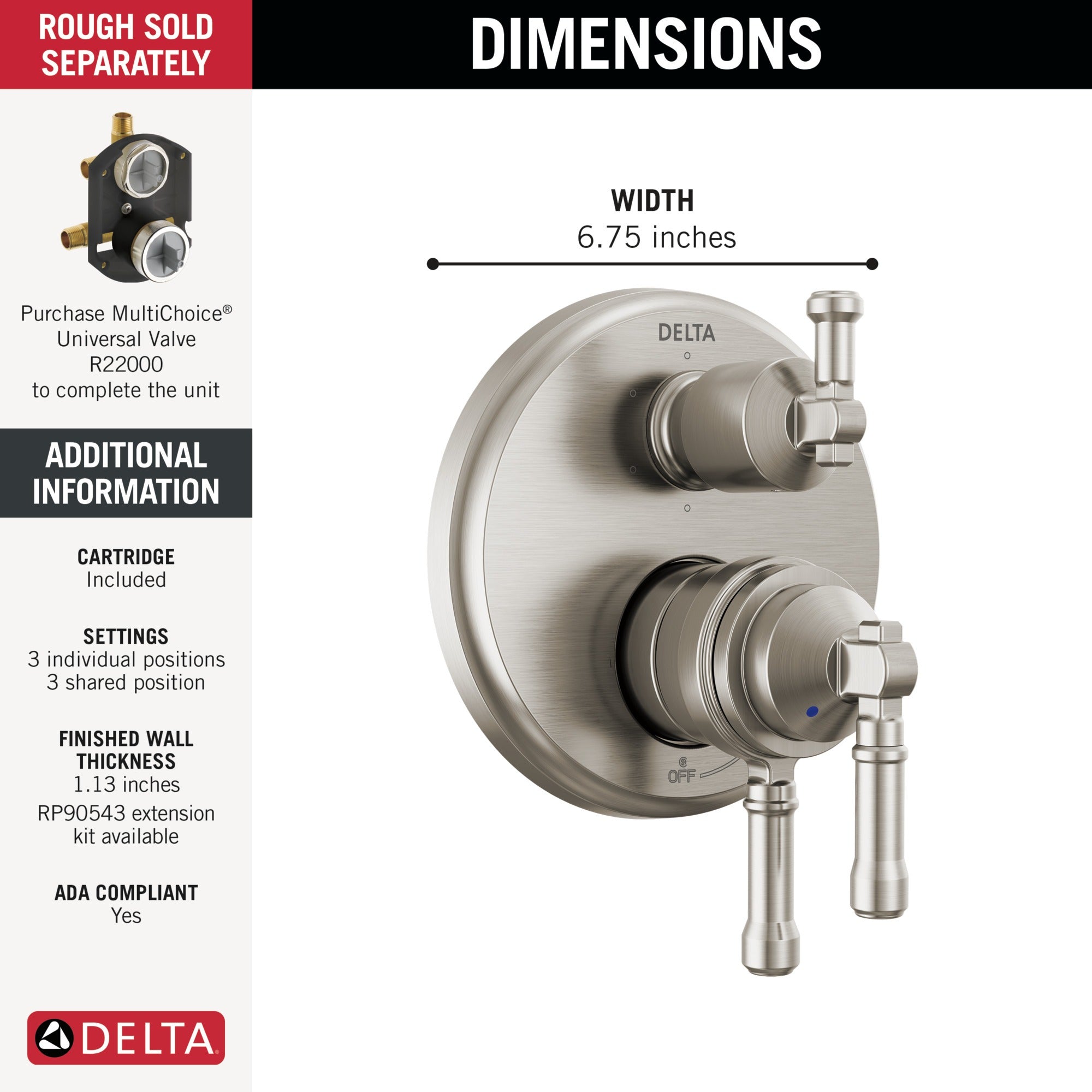 Delta Broderick® 17 Series Integrated Diverter Trim 6-Setting