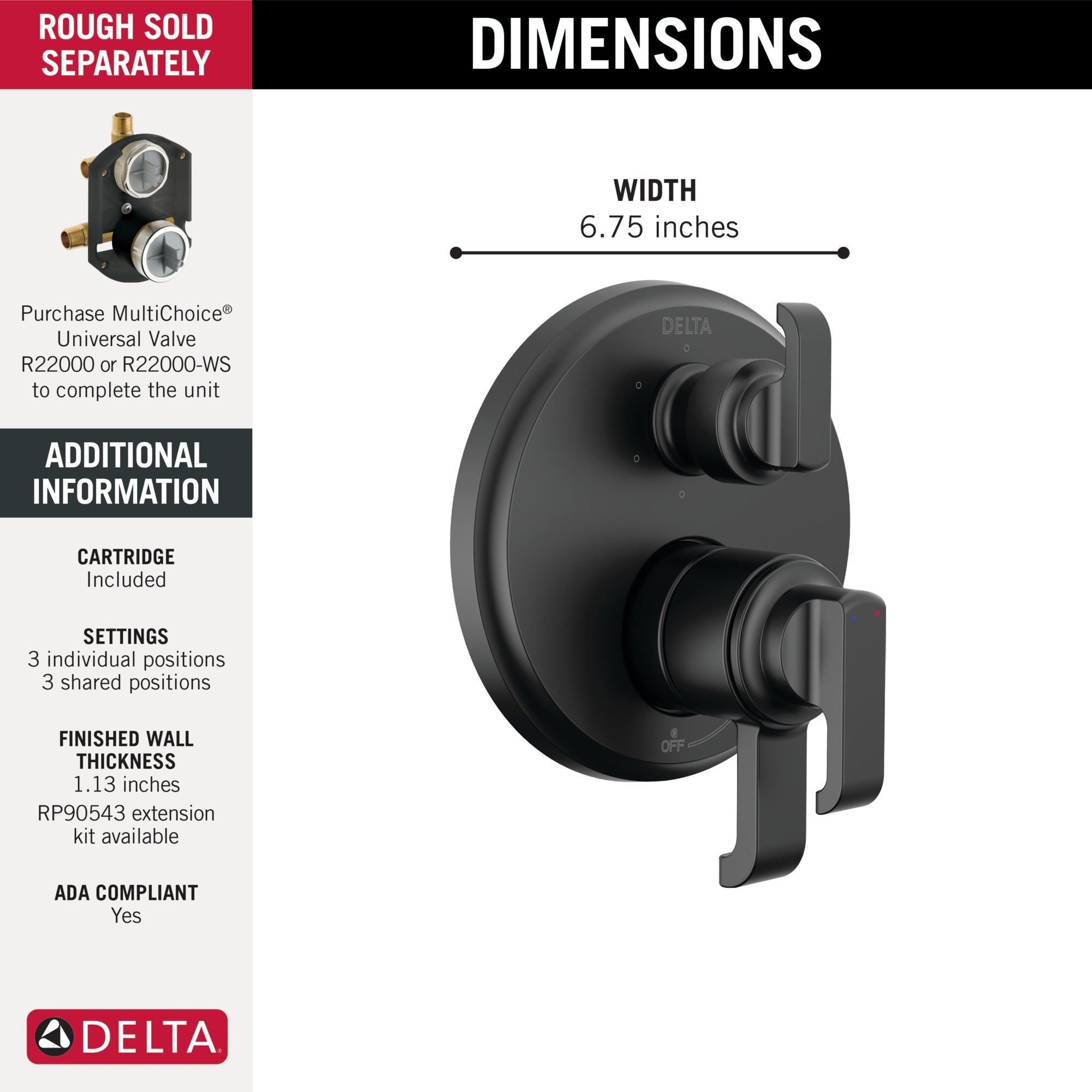 Delta Tetra™ 17 Series Integrated Diverter Trim with 6-Setting