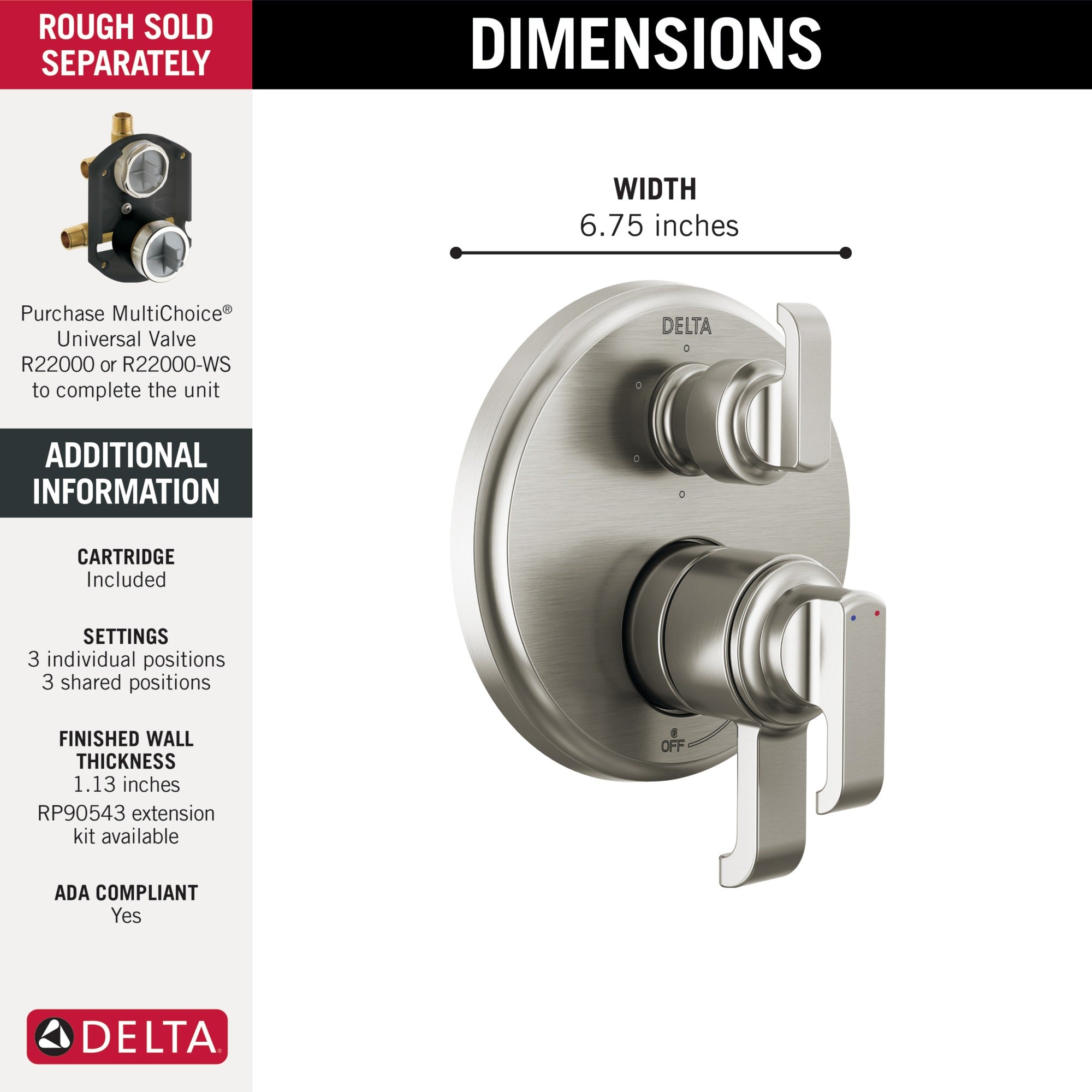 Delta Tetra™ 17 Series Integrated Diverter Trim with 6-Setting