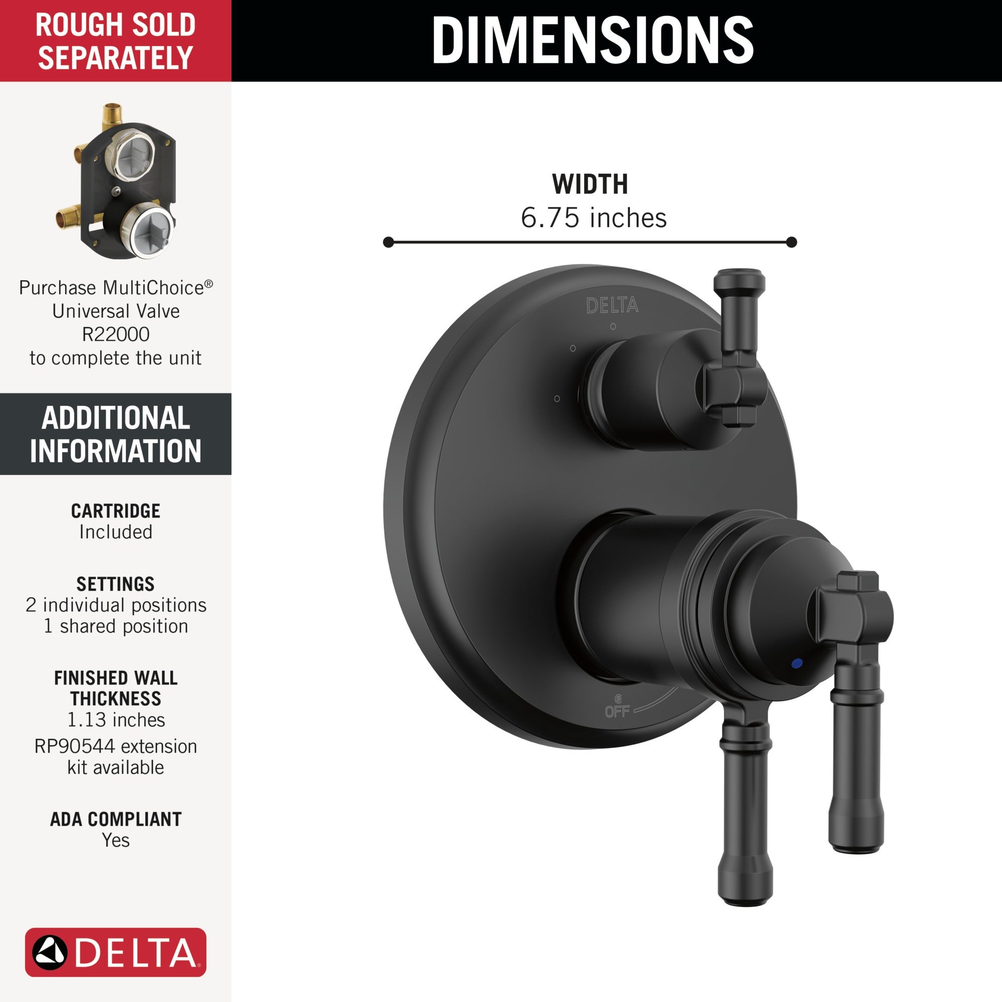 Delta Broderick® 17T Series Integrated Diverter Trim 3-Setting