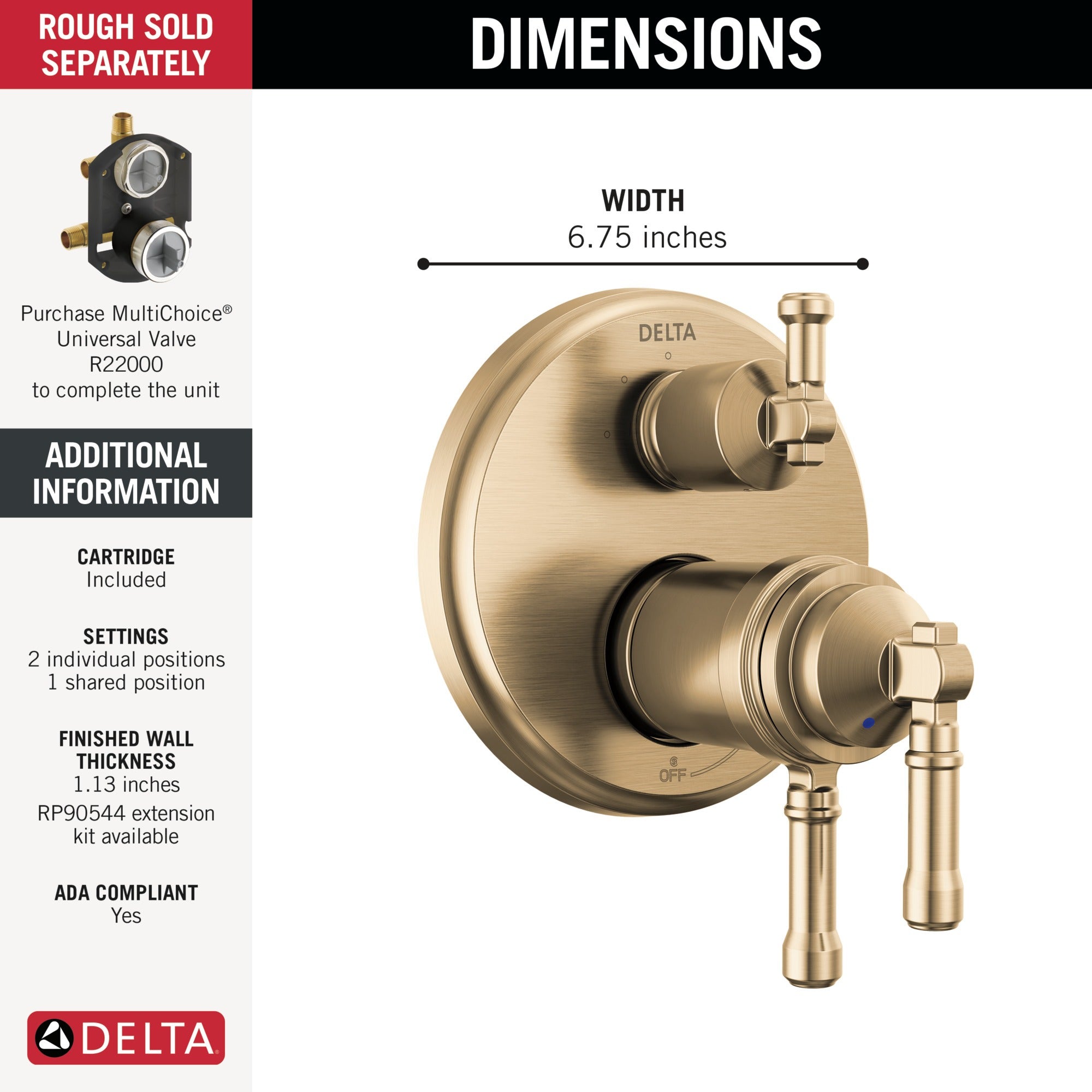 Delta Broderick® 17T Series Integrated Diverter Trim 3-Setting