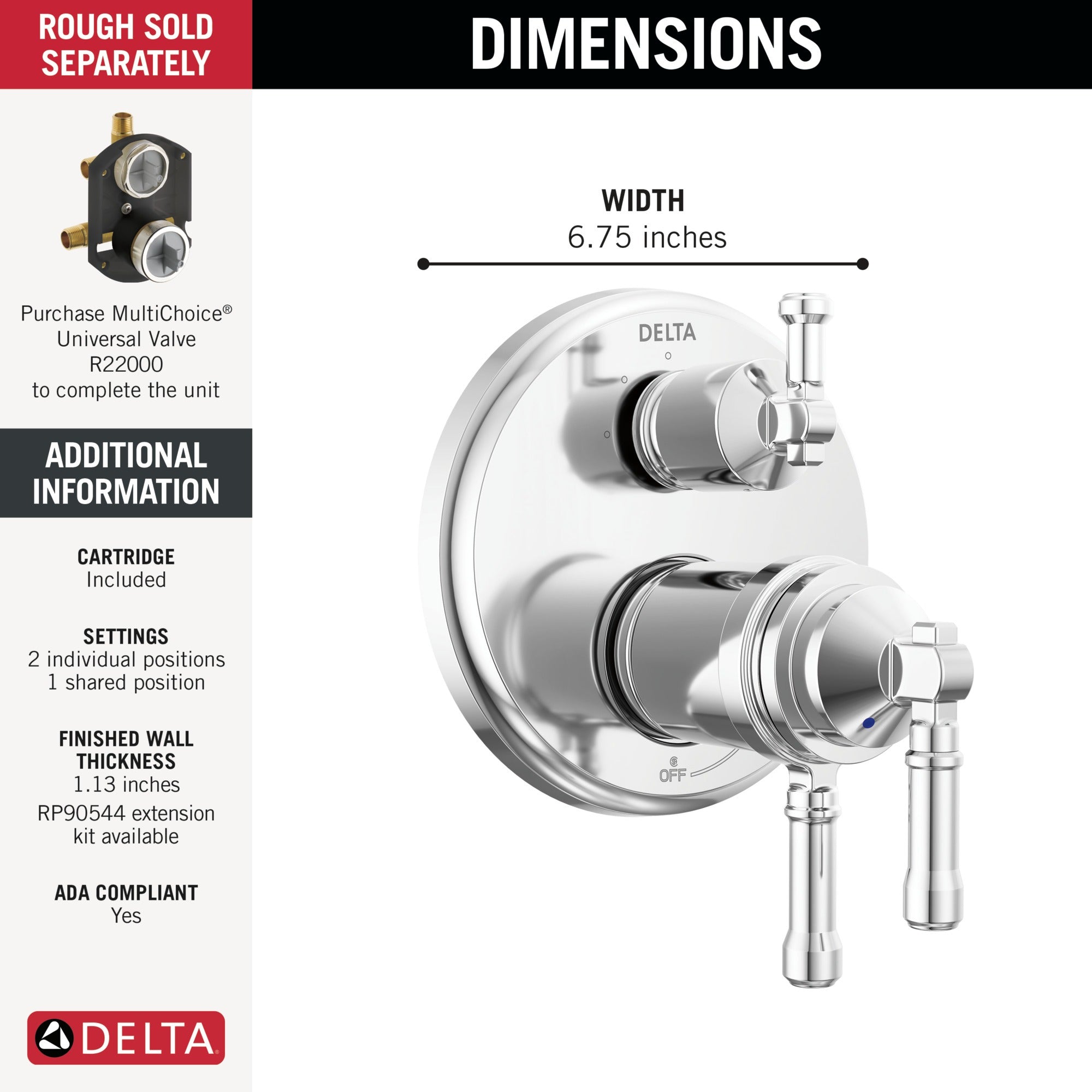 Delta Broderick® 17T Series Integrated Diverter Trim 3-Setting