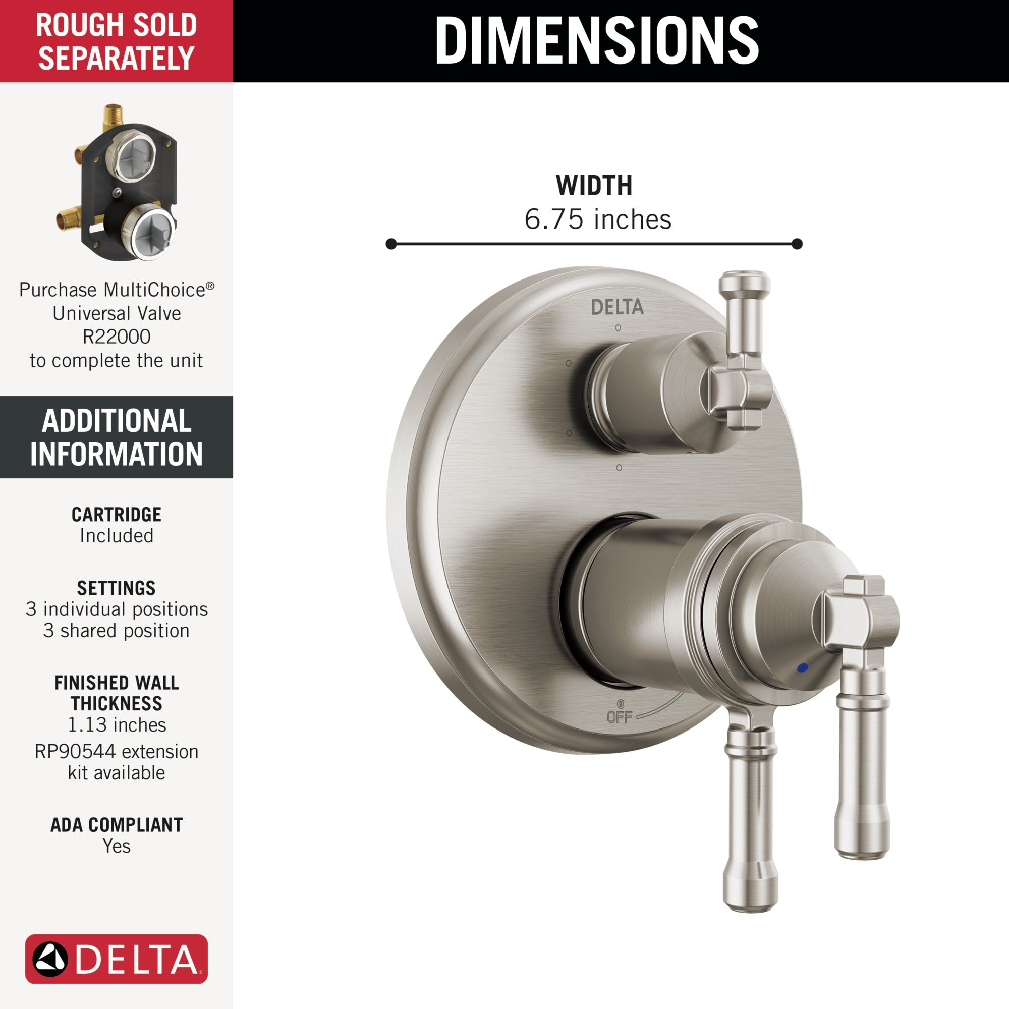 Delta Broderick® 17T Series Integrated Diverter Trim 6-Setting