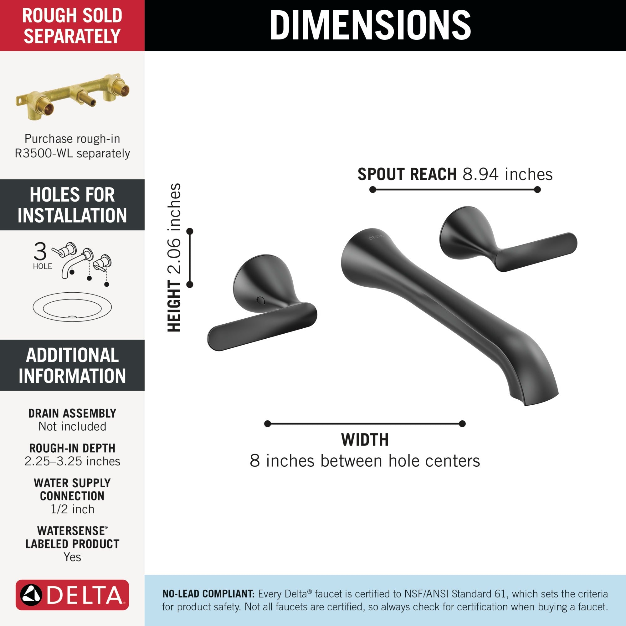 Delta Bonacci™ Two Handle Wall Mount Bathroom Faucet