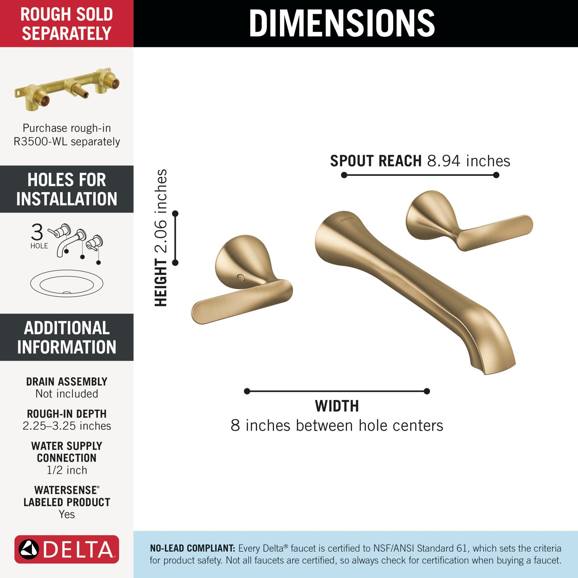 Delta Bonacci™ Two Handle Wall Mount Bathroom Faucet