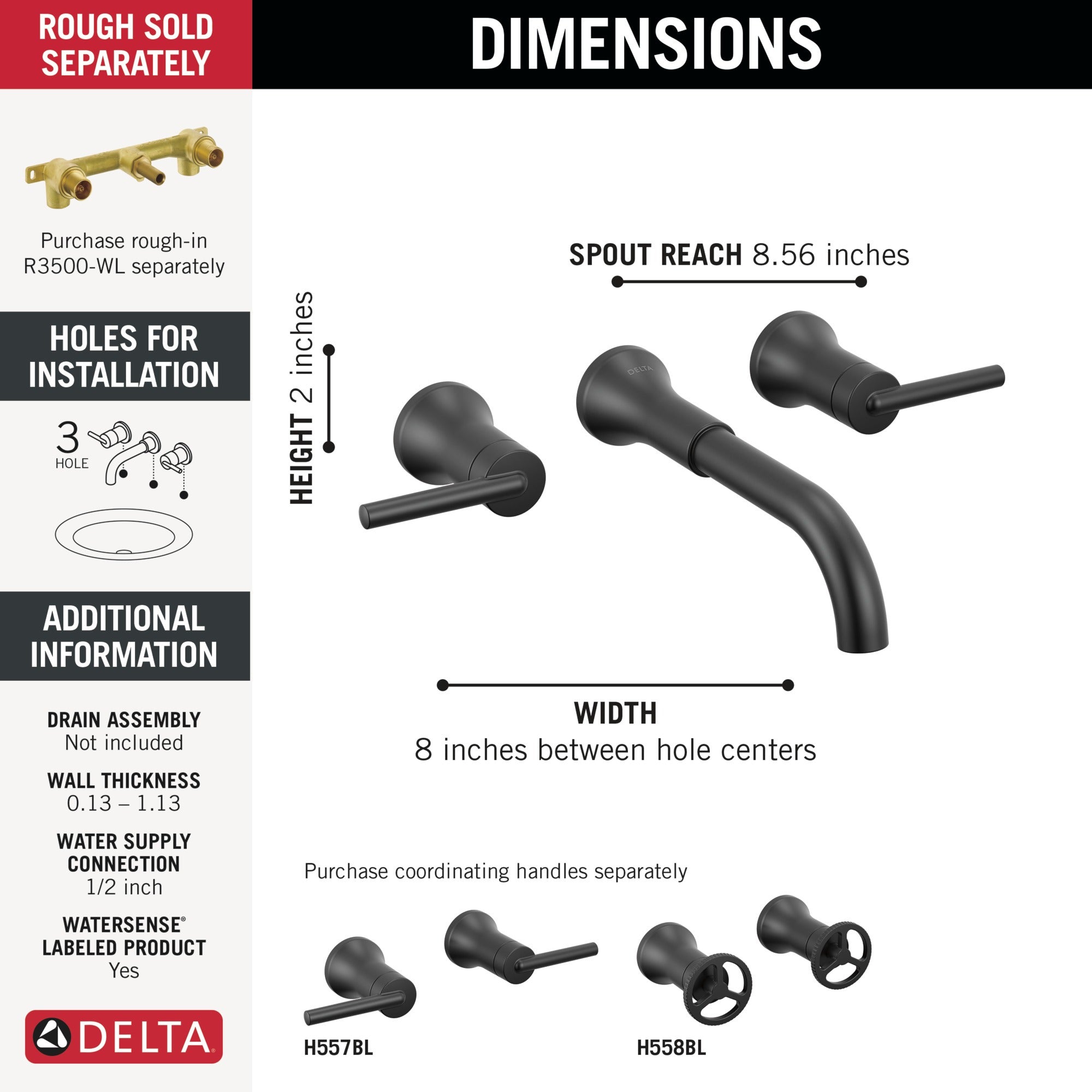 Delta Trinsic® Two Handle Wall Mount Bathroom Faucet