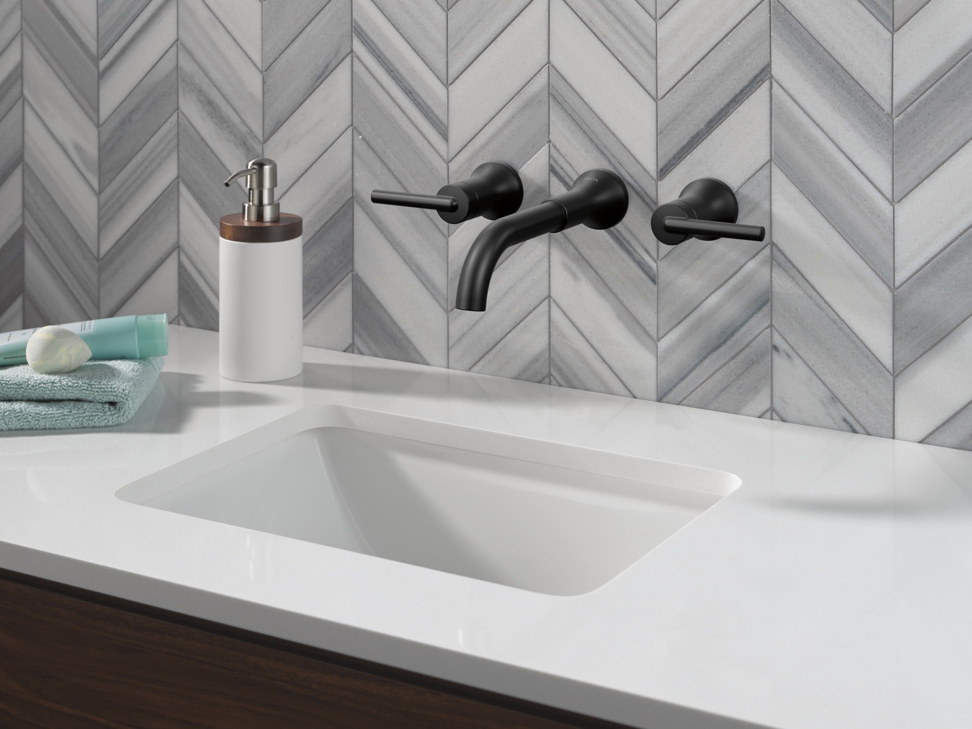 Delta Trinsic® Two Handle Wall Mount Bathroom Faucet