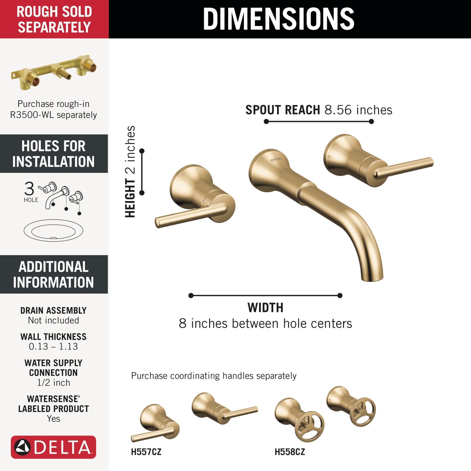 Delta Trinsic® Two Handle Wall Mount Bathroom Faucet