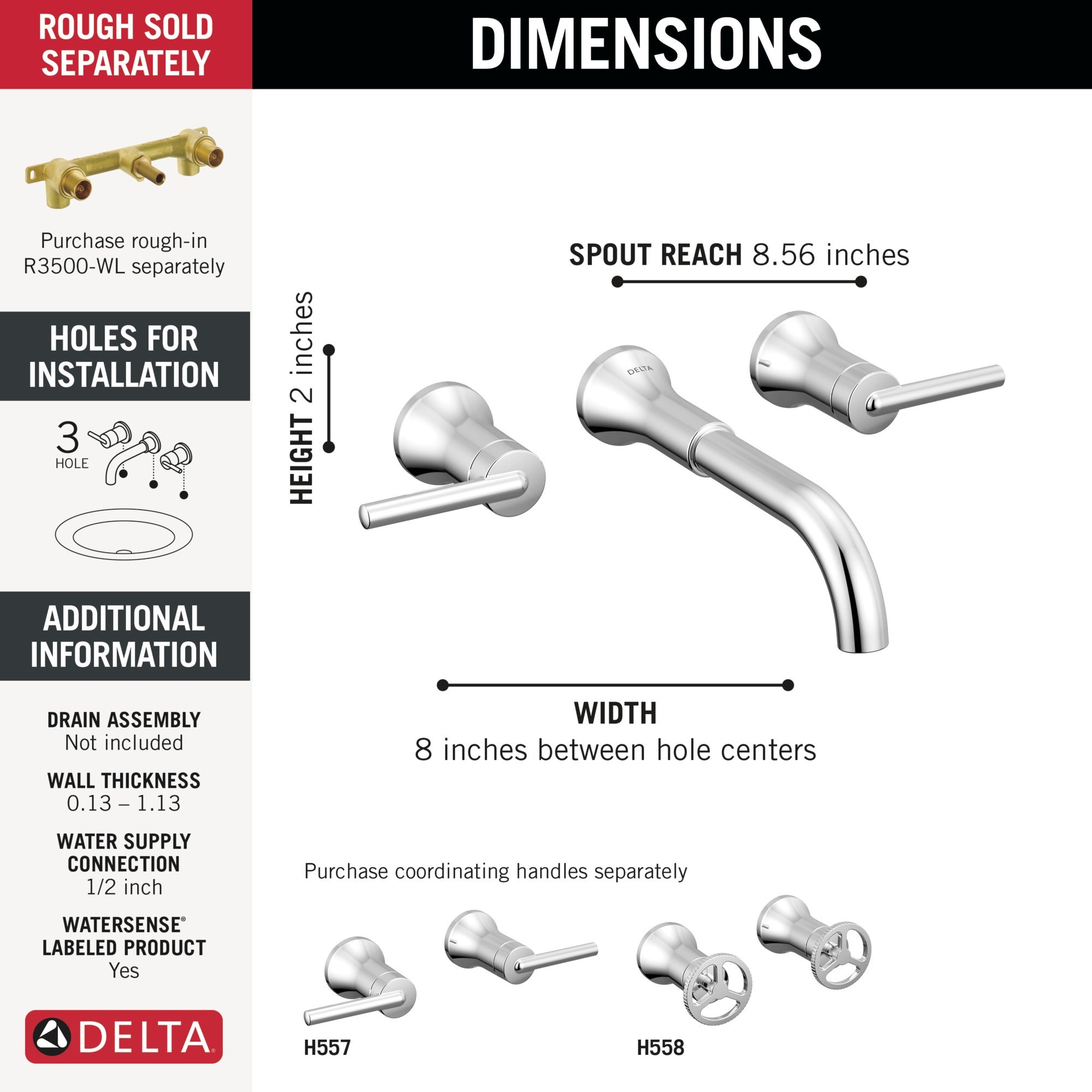 Delta Trinsic® Two Handle Wall Mount Bathroom Faucet