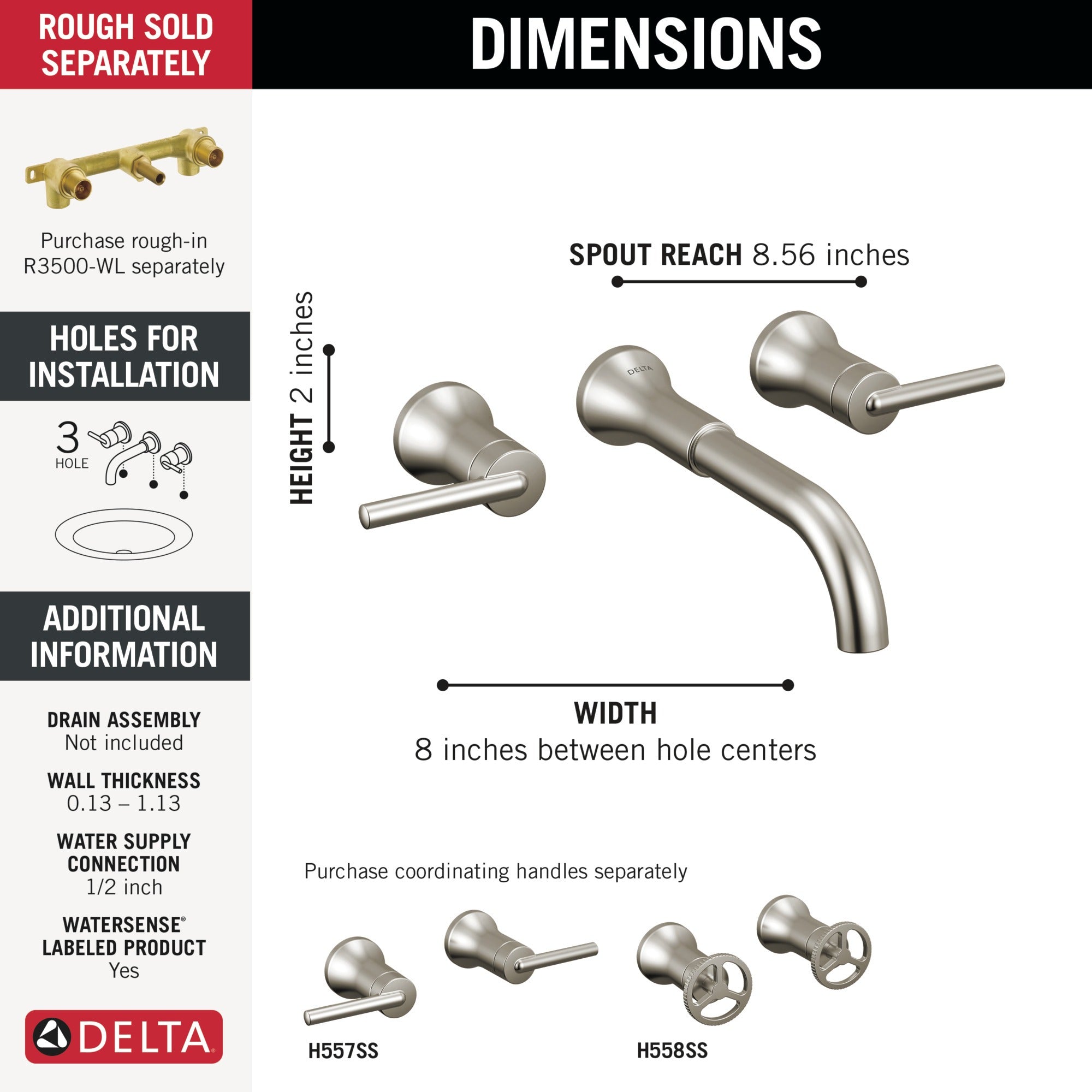 Delta Trinsic® Two Handle Wall Mount Bathroom Faucet