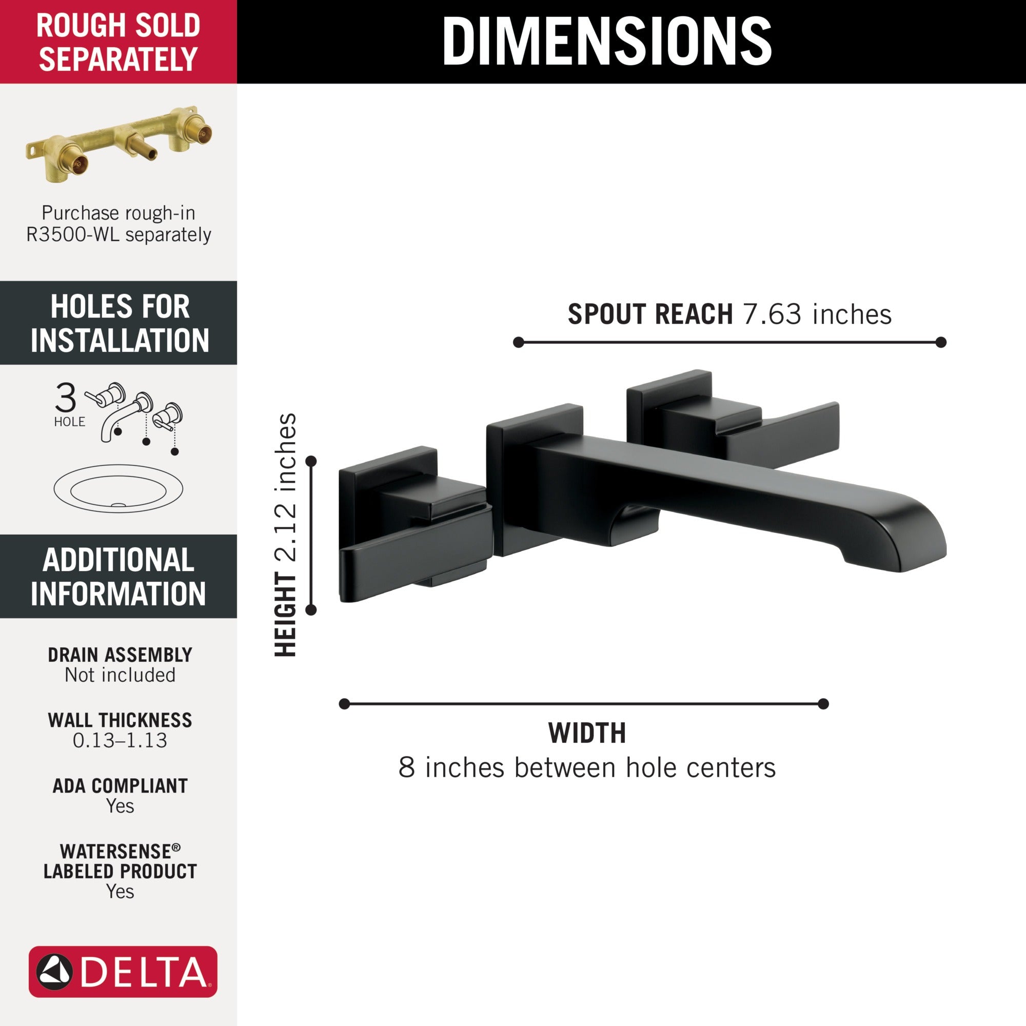 Delta Ara® Two Handle Wall Mount Bathroom Faucet Trim