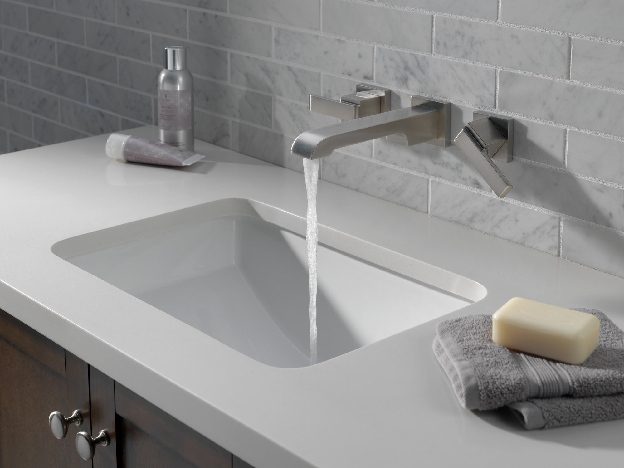 Delta Ara® Two Handle Wall Mount Bathroom Faucet Trim