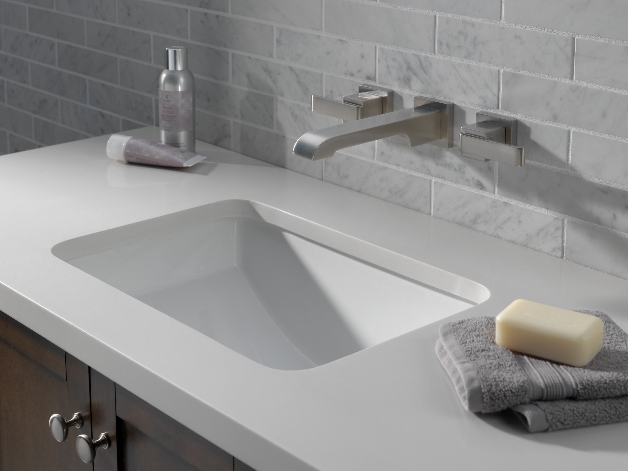 Delta Ara® Two Handle Wall Mount Bathroom Faucet Trim