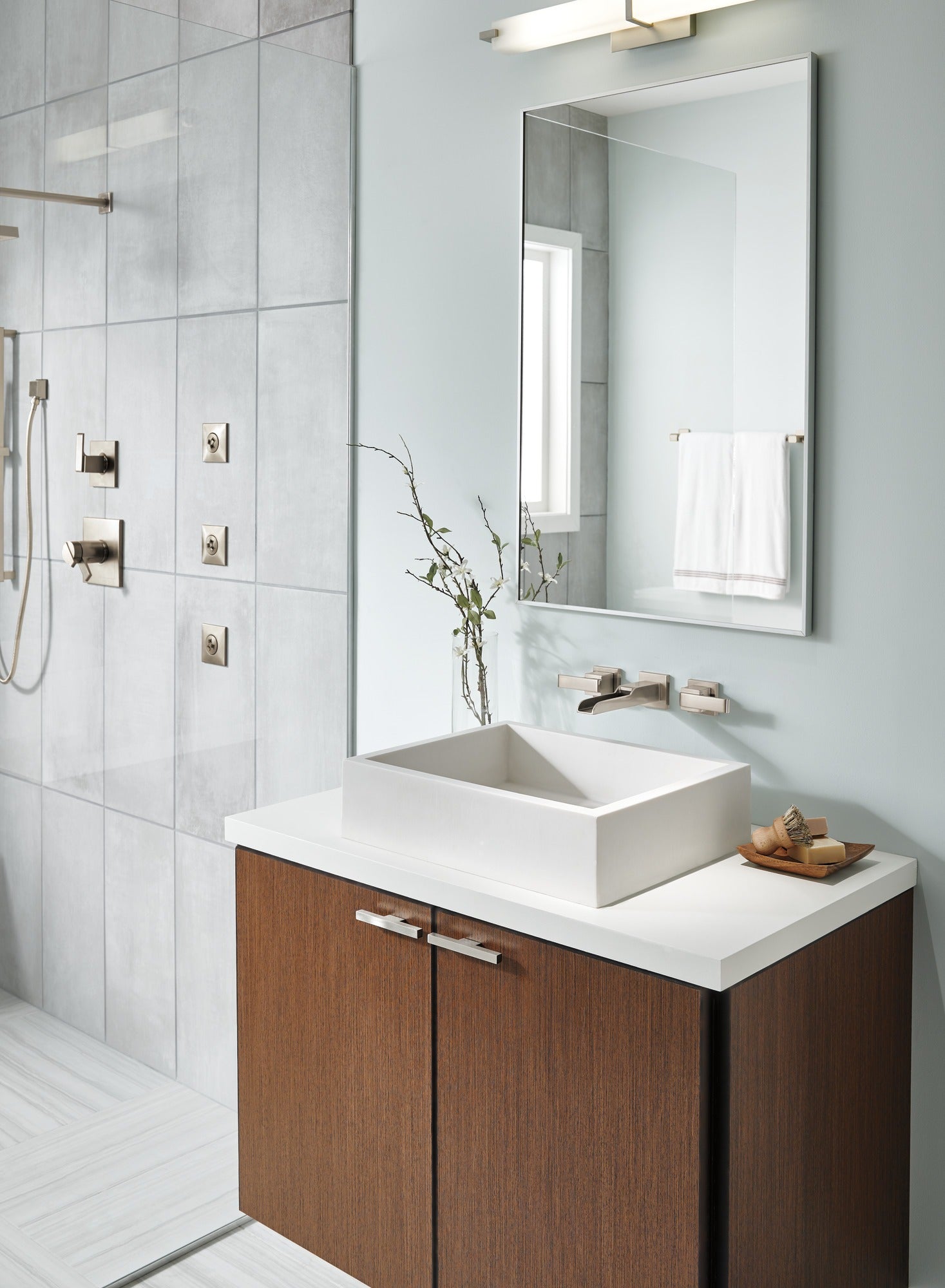 Delta Ara® Two Handle Wall Mount Channel Bathroom Faucet Trim
