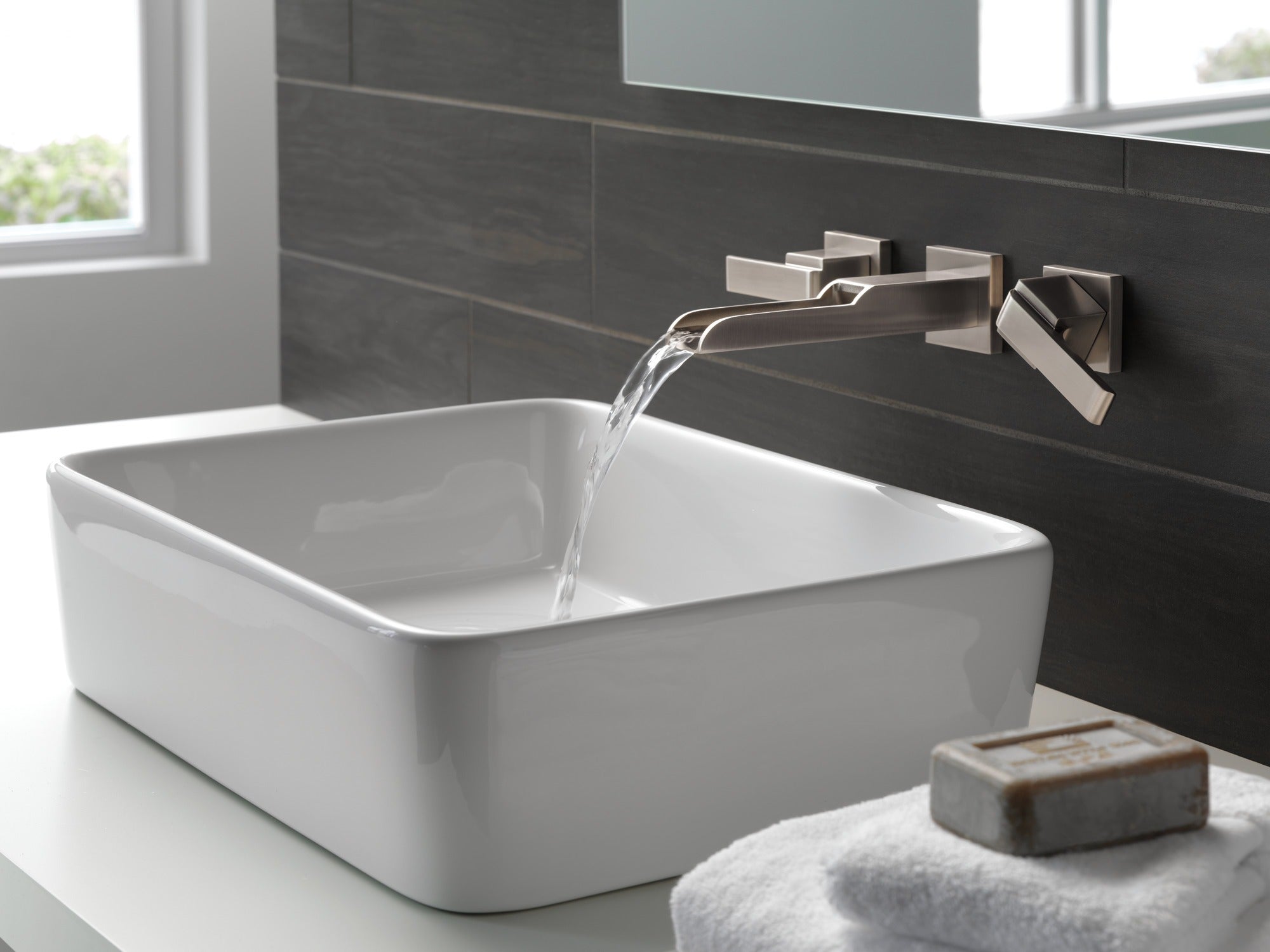 Delta Ara® Two Handle Wall Mount Channel Bathroom Faucet Trim