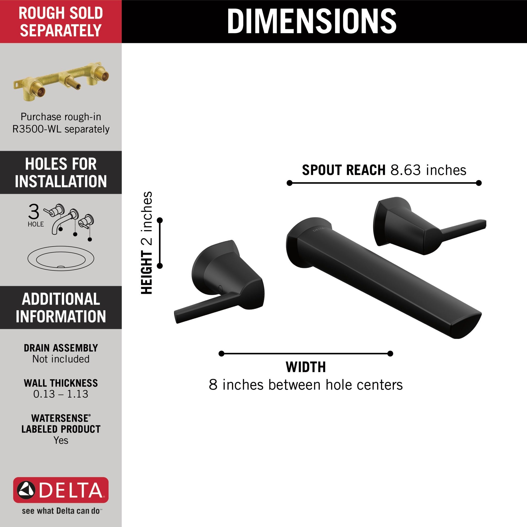 Delta Galeon™ Two Handle Wall Mount Bathroom Faucet