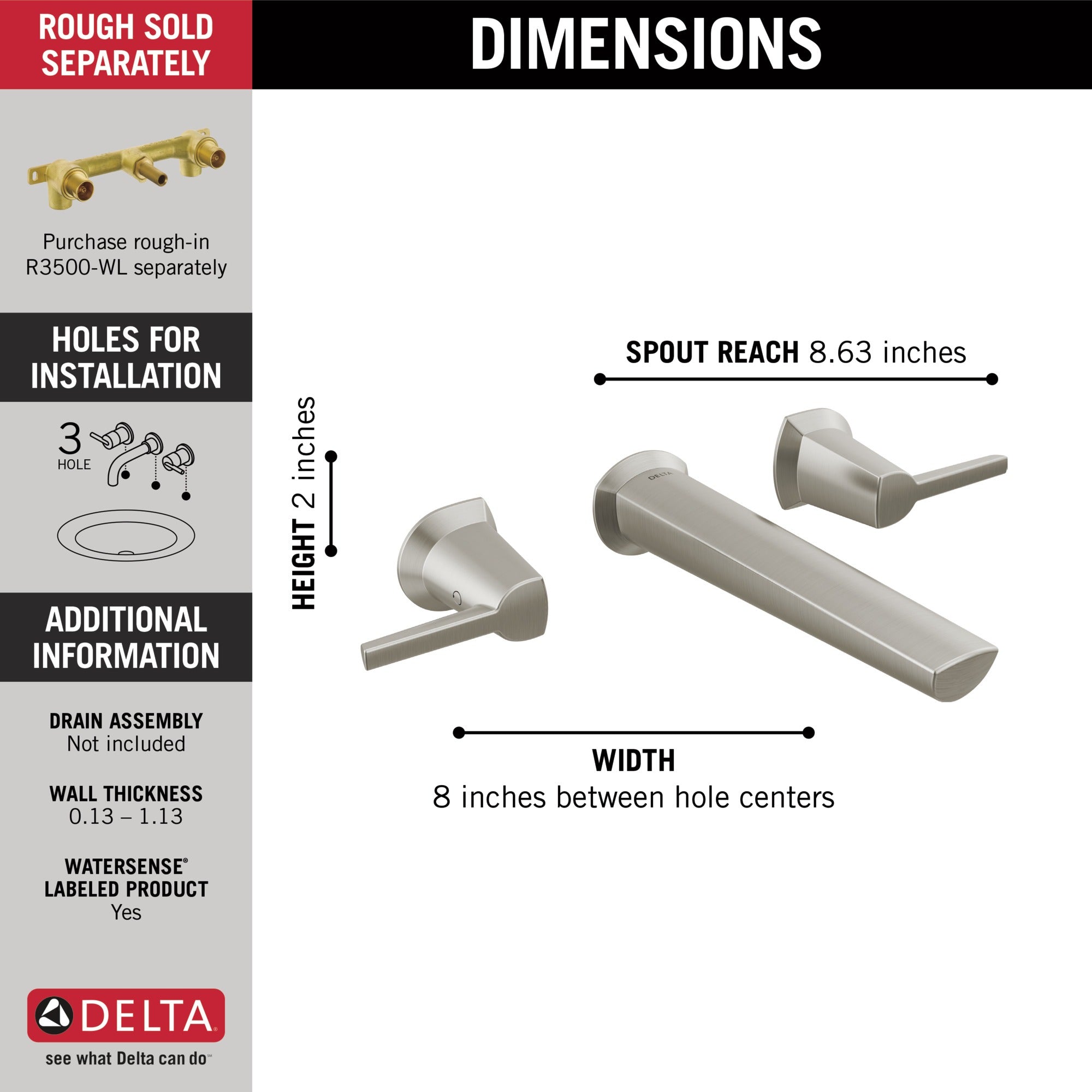 Delta Galeon™ Two Handle Wall Mount Bathroom Faucet