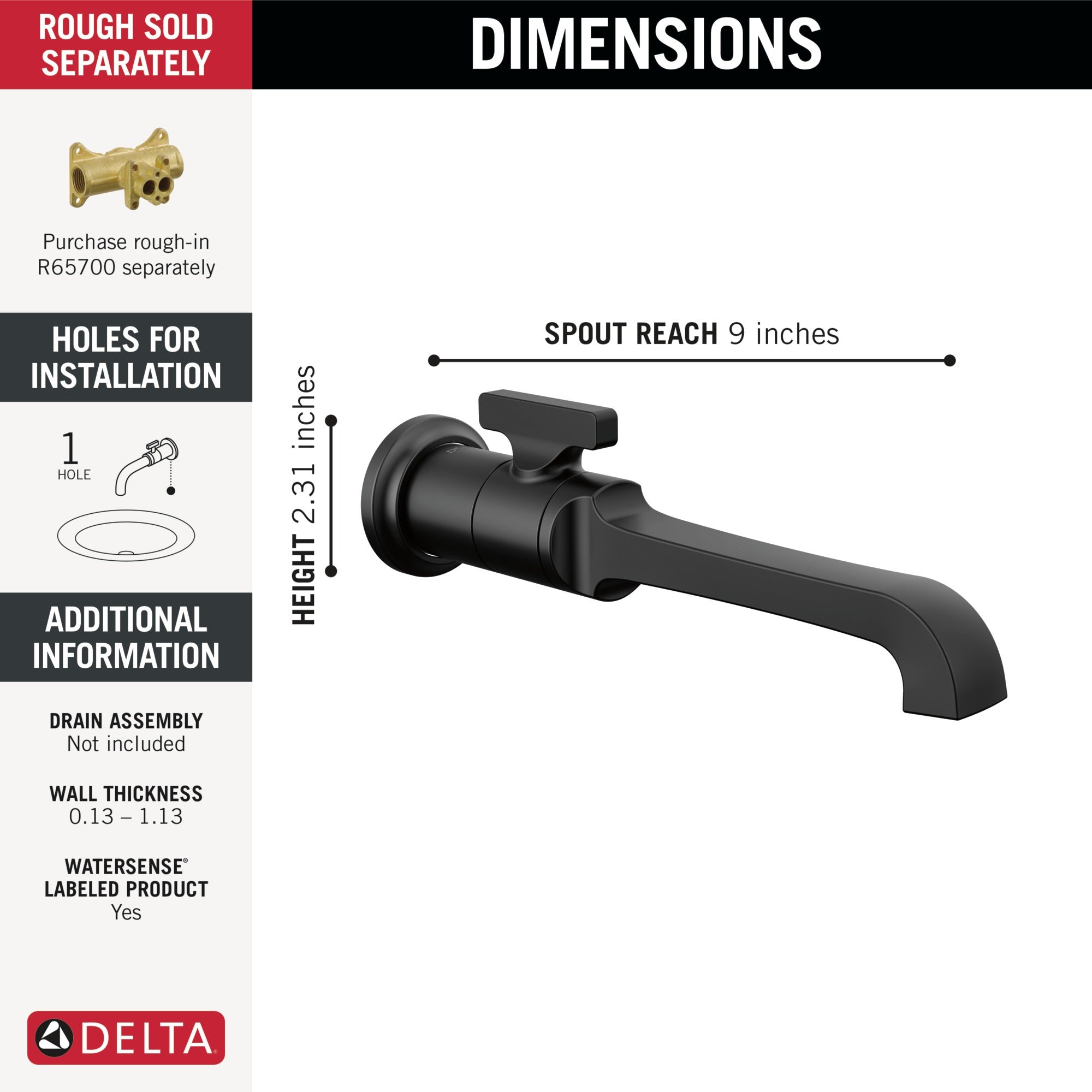 Delta Tetra™ Single Handle Wall Mount Bathroom Faucet Trim