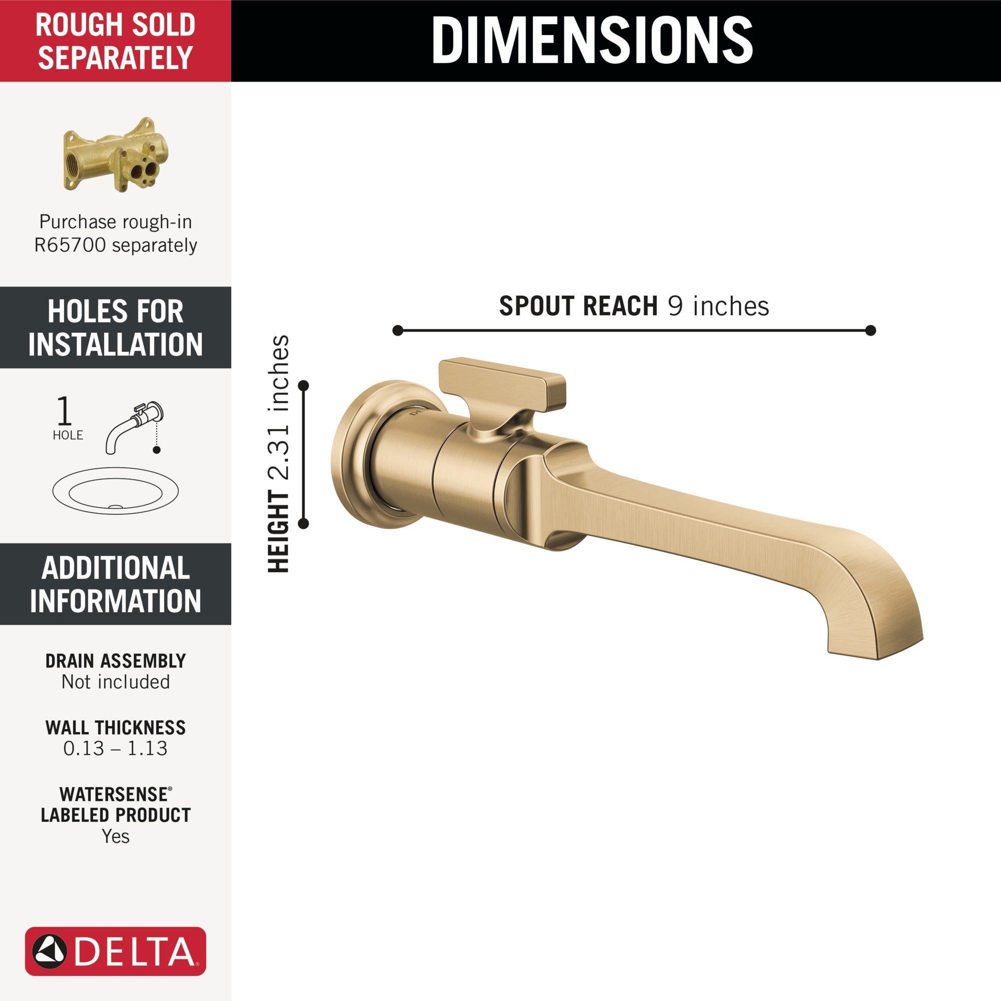 Delta Tetra™ Single Handle Wall Mount Bathroom Faucet Trim