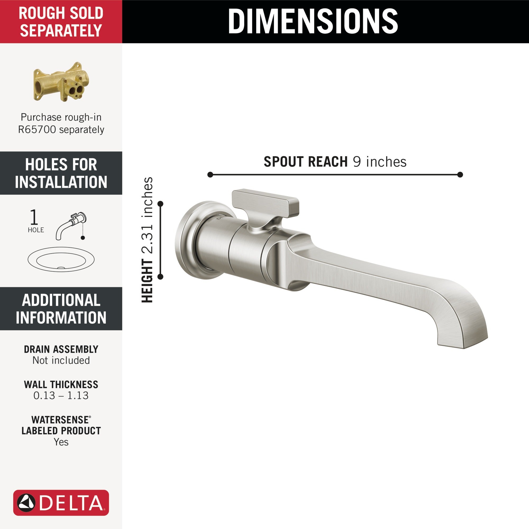 Delta Tetra™ Single Handle Wall Mount Bathroom Faucet Trim