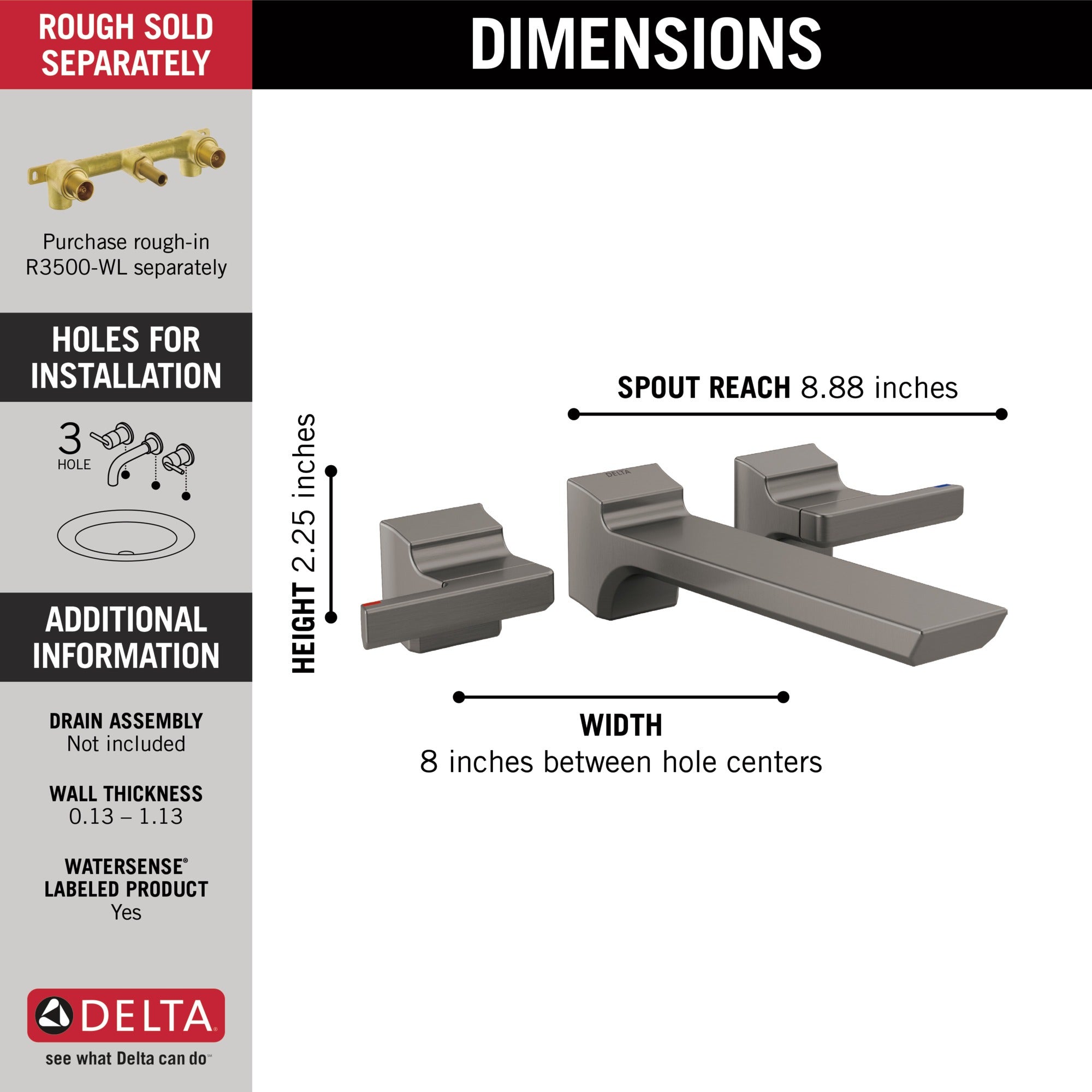 Delta Pivotal® Two Handle Wall Mount Bathroom Faucet Trim