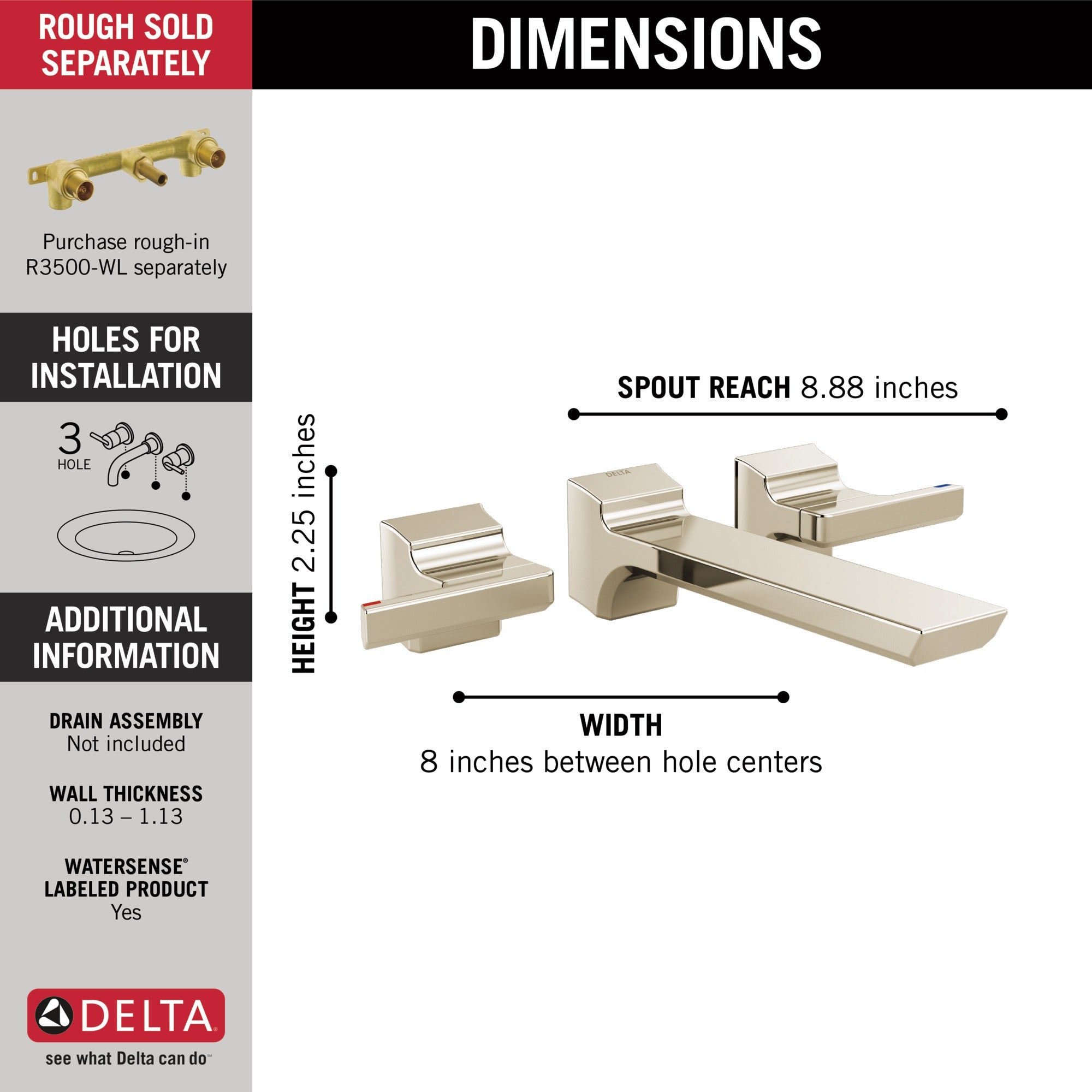 Delta Pivotal® Two Handle Wall Mount Bathroom Faucet Trim