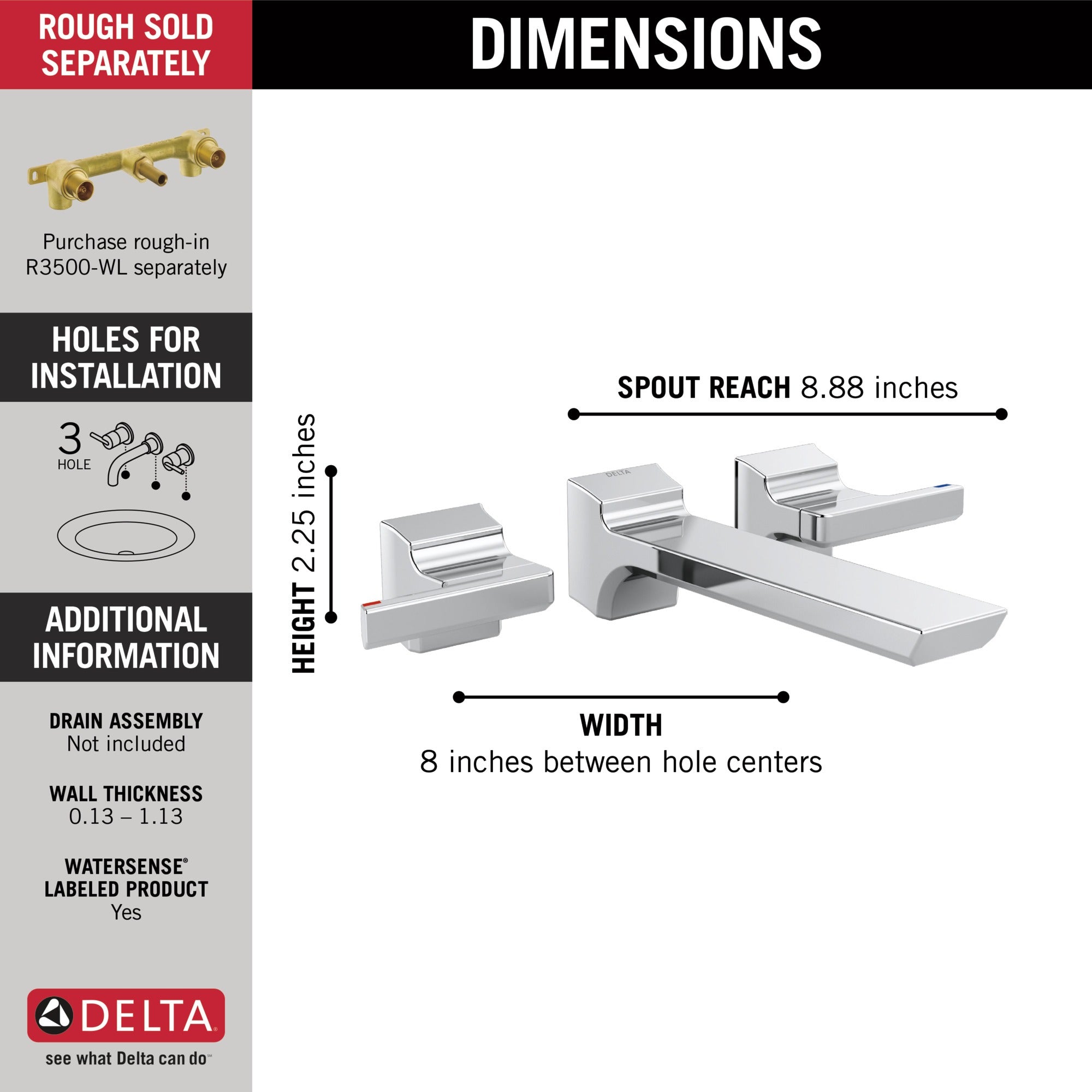 Delta Pivotal® Two Handle Wall Mount Bathroom Faucet Trim