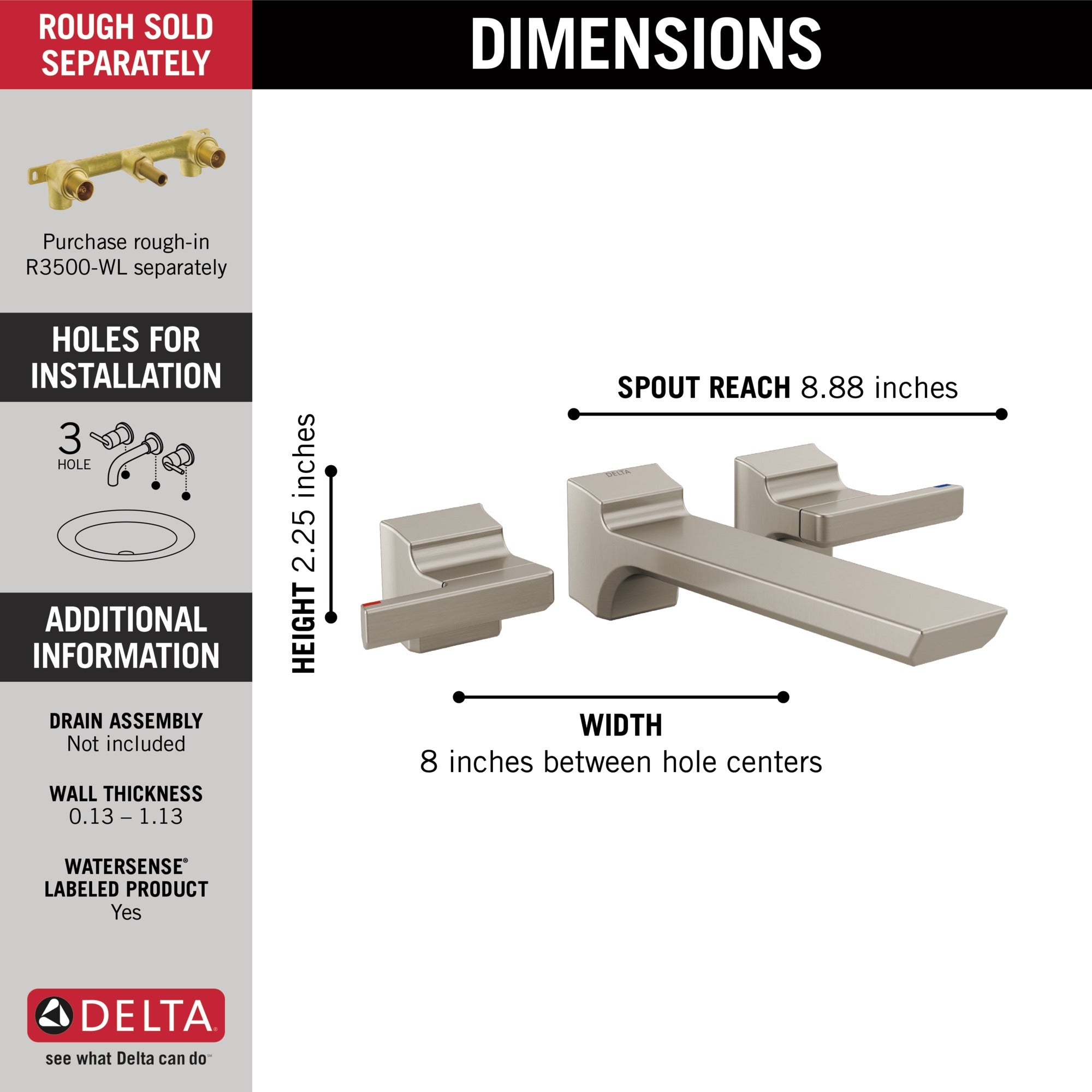 Delta Pivotal® Two Handle Wall Mount Bathroom Faucet Trim